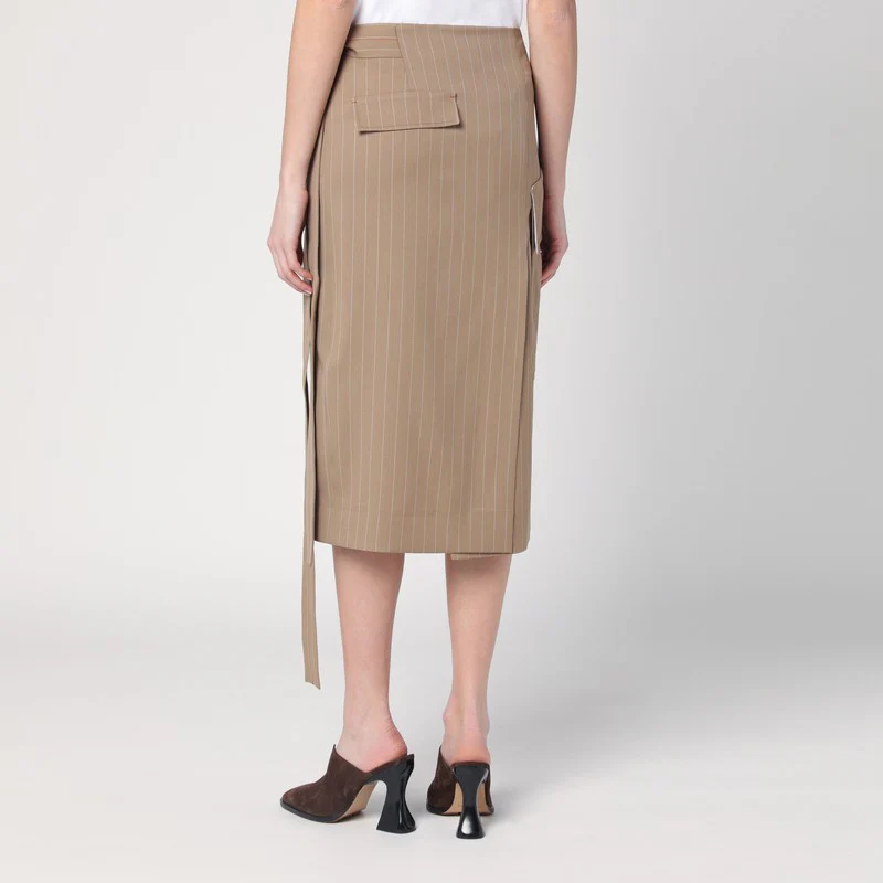 Victoria Beckham Women's Sand-Colou Pinstriped Wrap Skirt