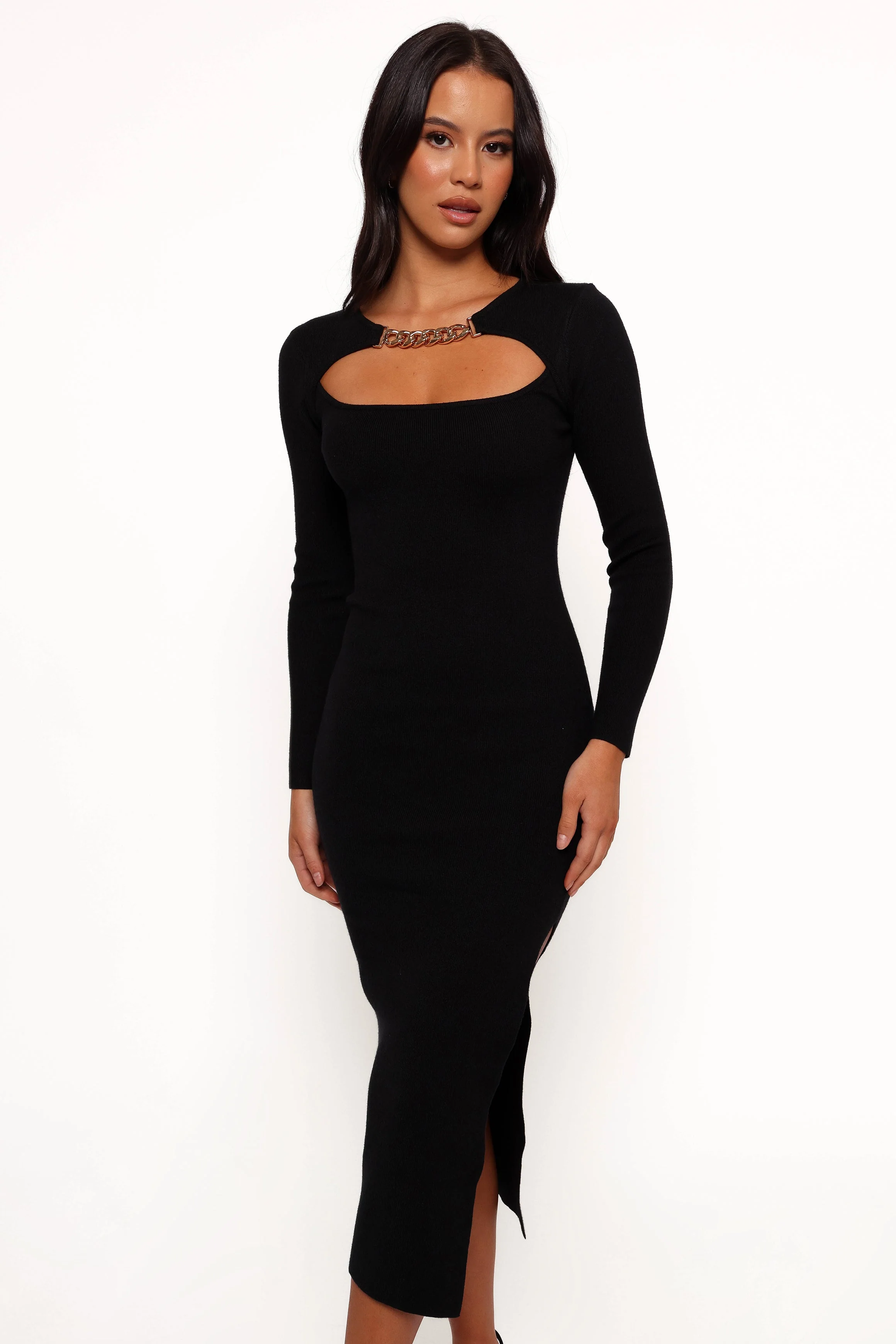 Elissa Long Sleeve Midi Dress - Black