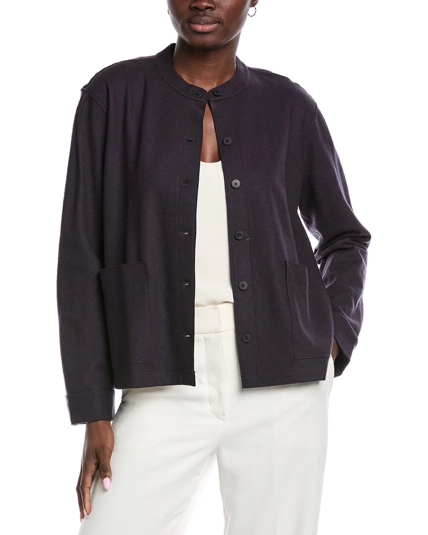 EILEEN FISHER Mandarin Collar Wool Jacket
