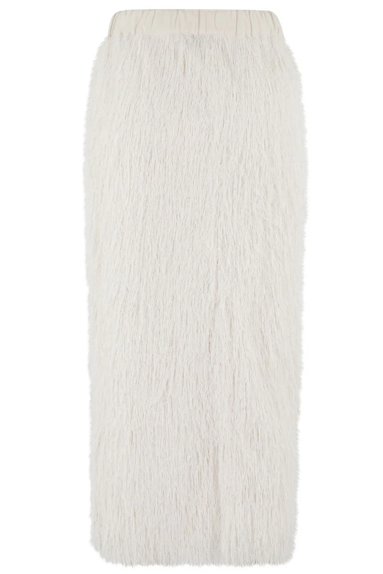 Knee-Length Fringe Skirt With Elastic Waistband