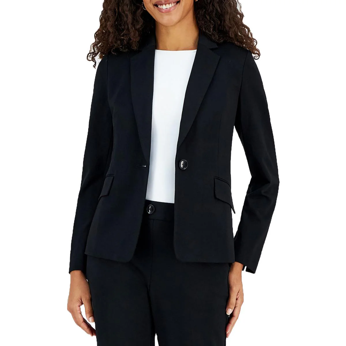 Womens Solid Viscose One-Button Blazer