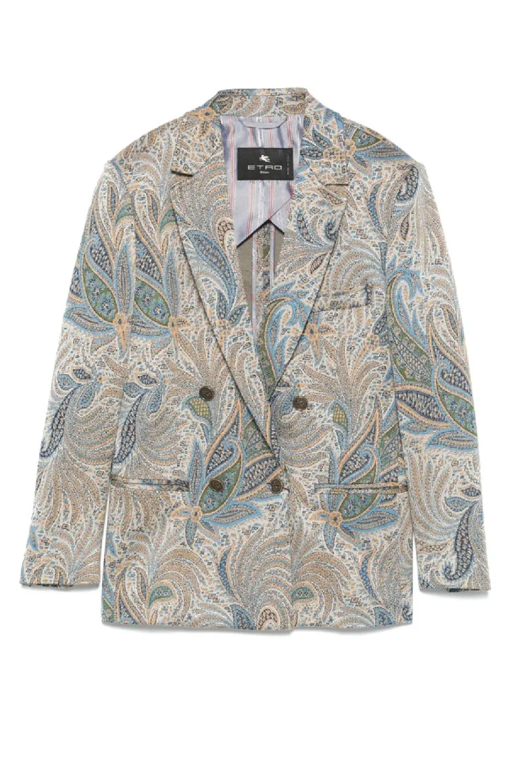 Double-Breasted Paisley Pattern Blazer