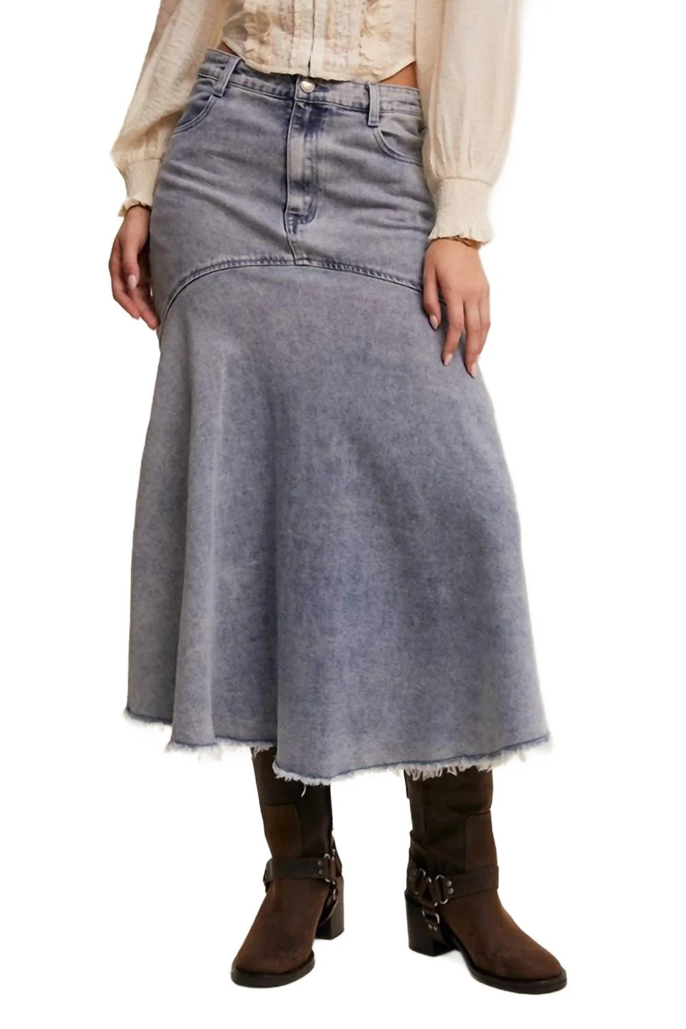 Basque Style Maxi Skirt In Denim
