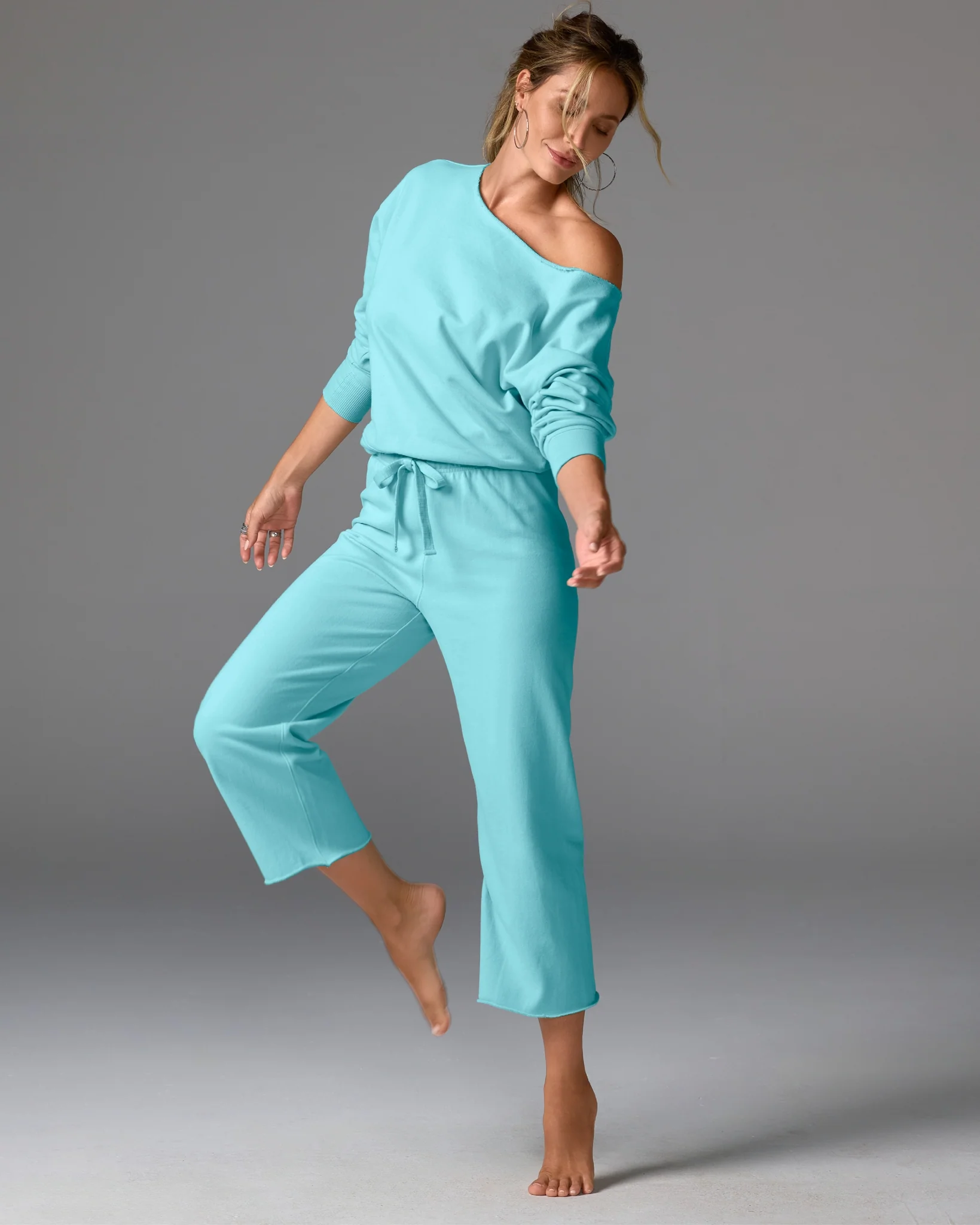 Cotton Comfort Wide Leg Lounge Pant Aqua Splash