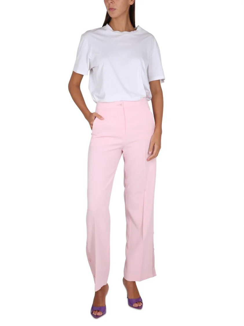 Wide-Leg Pants With Button Closure And Belt Loops