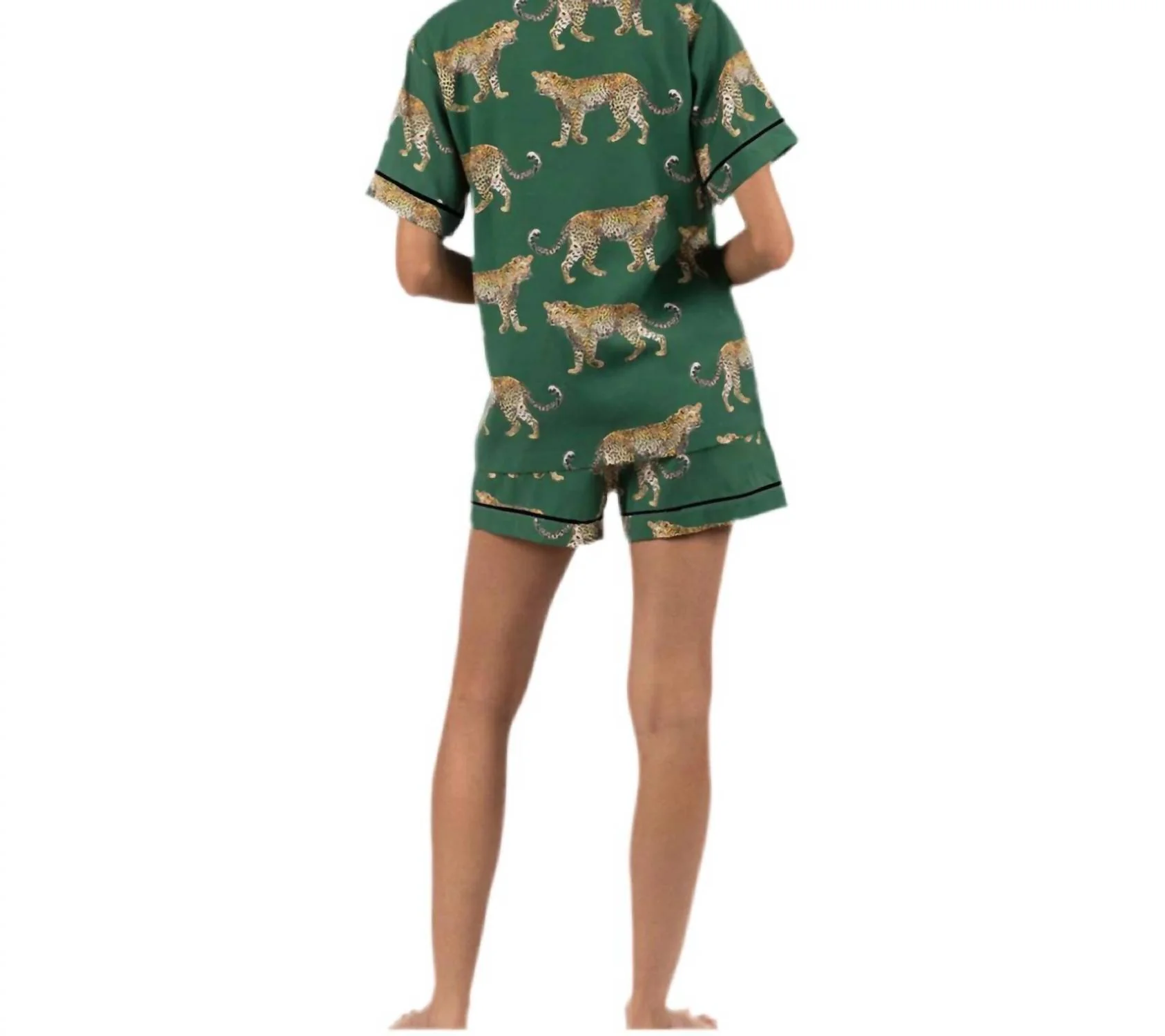 Cheetah Pajama Shorts Set In Green