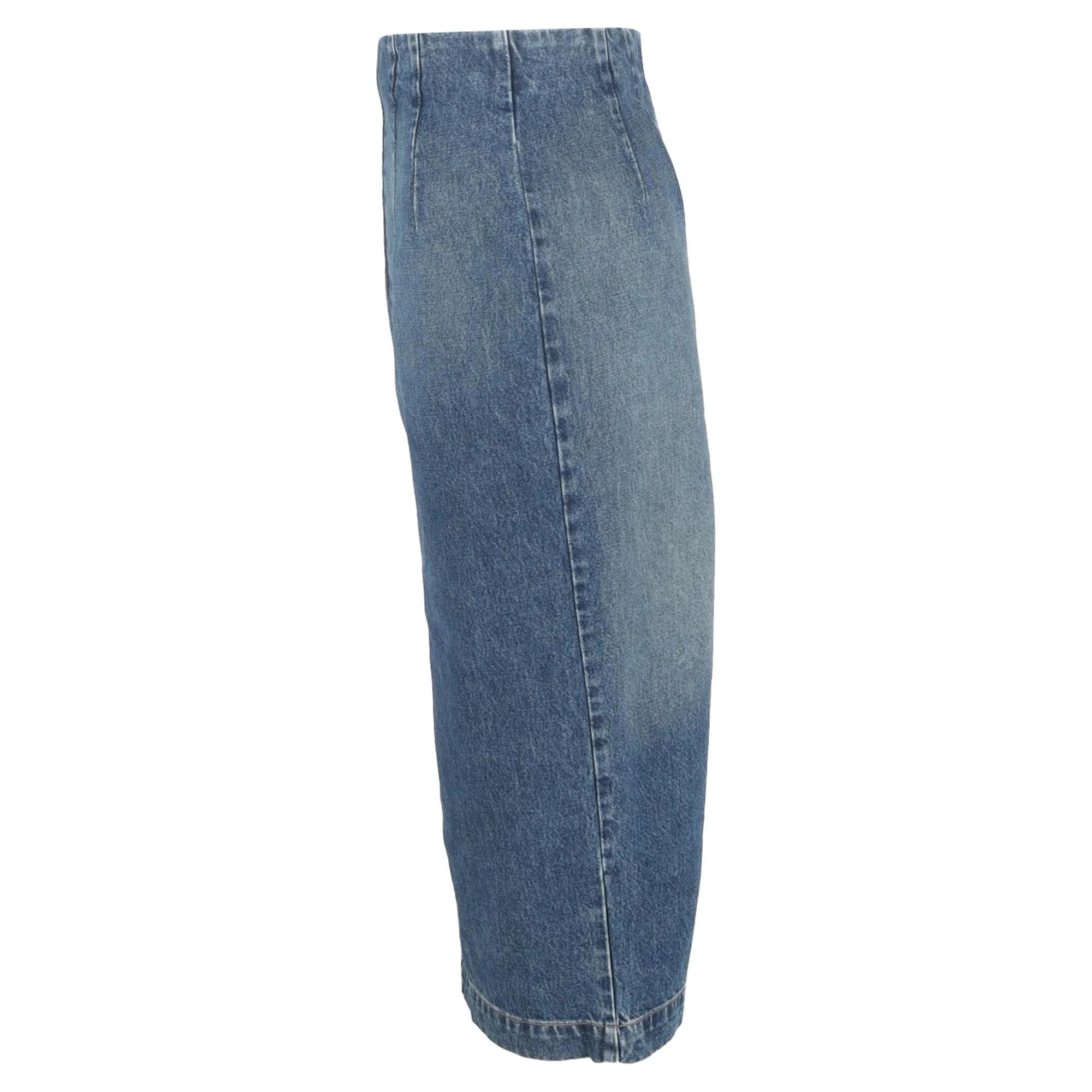 Khaite The Ruly Zipped Midi Pencil Skirt in Blue Cotton Denim