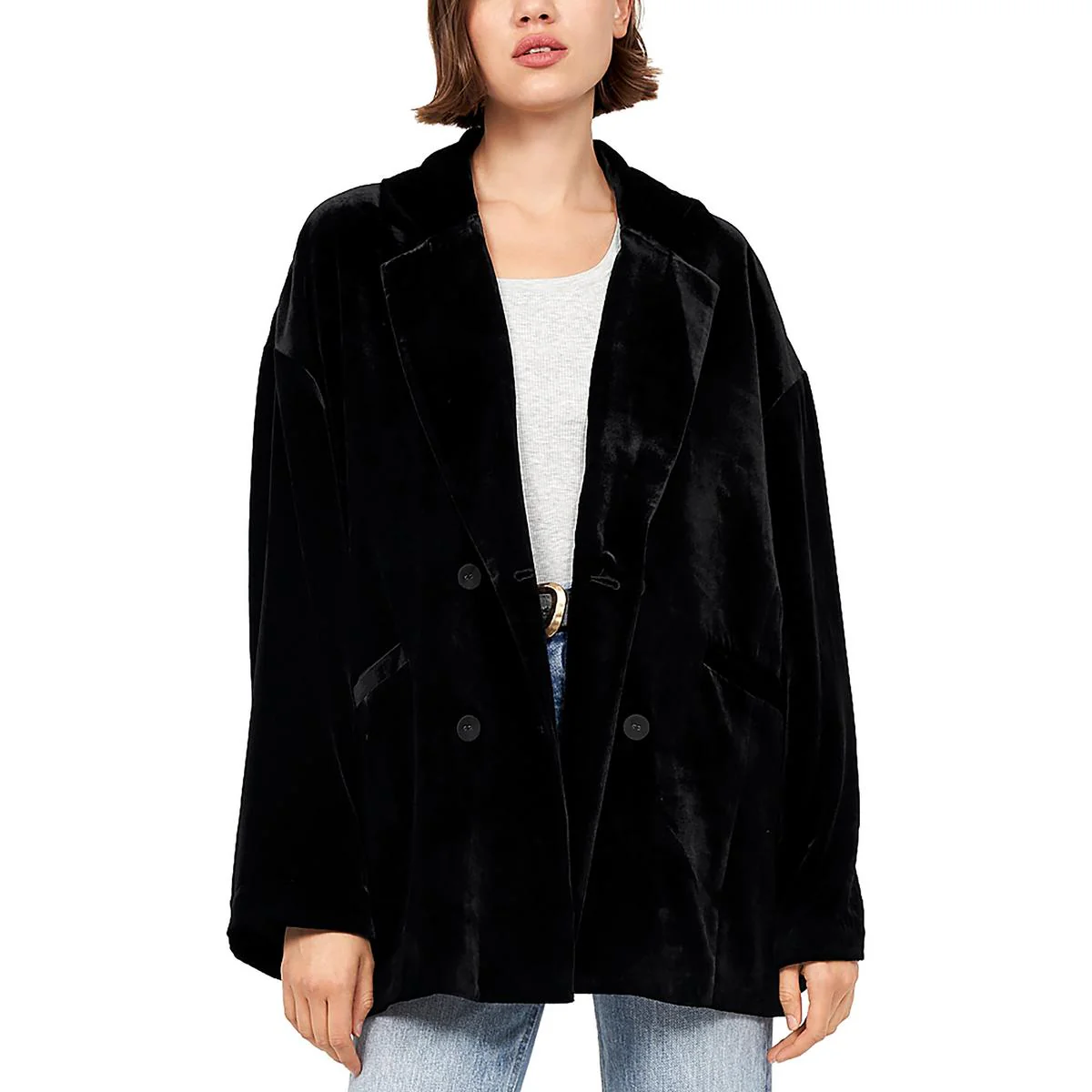 Womens Oversized Velvet Double-Breasted Blazer
