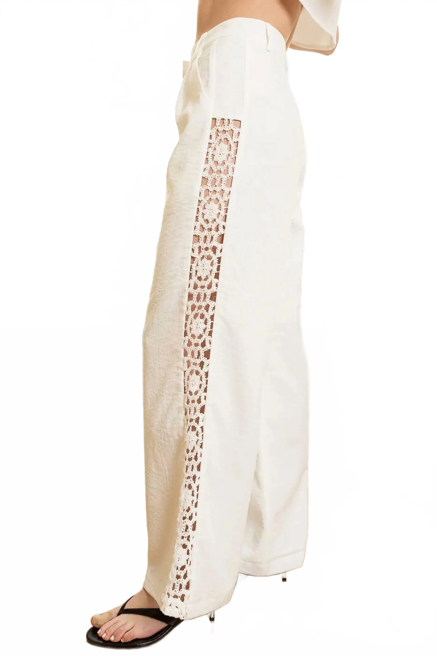 Cotton Crochet Side Detail Pants In White