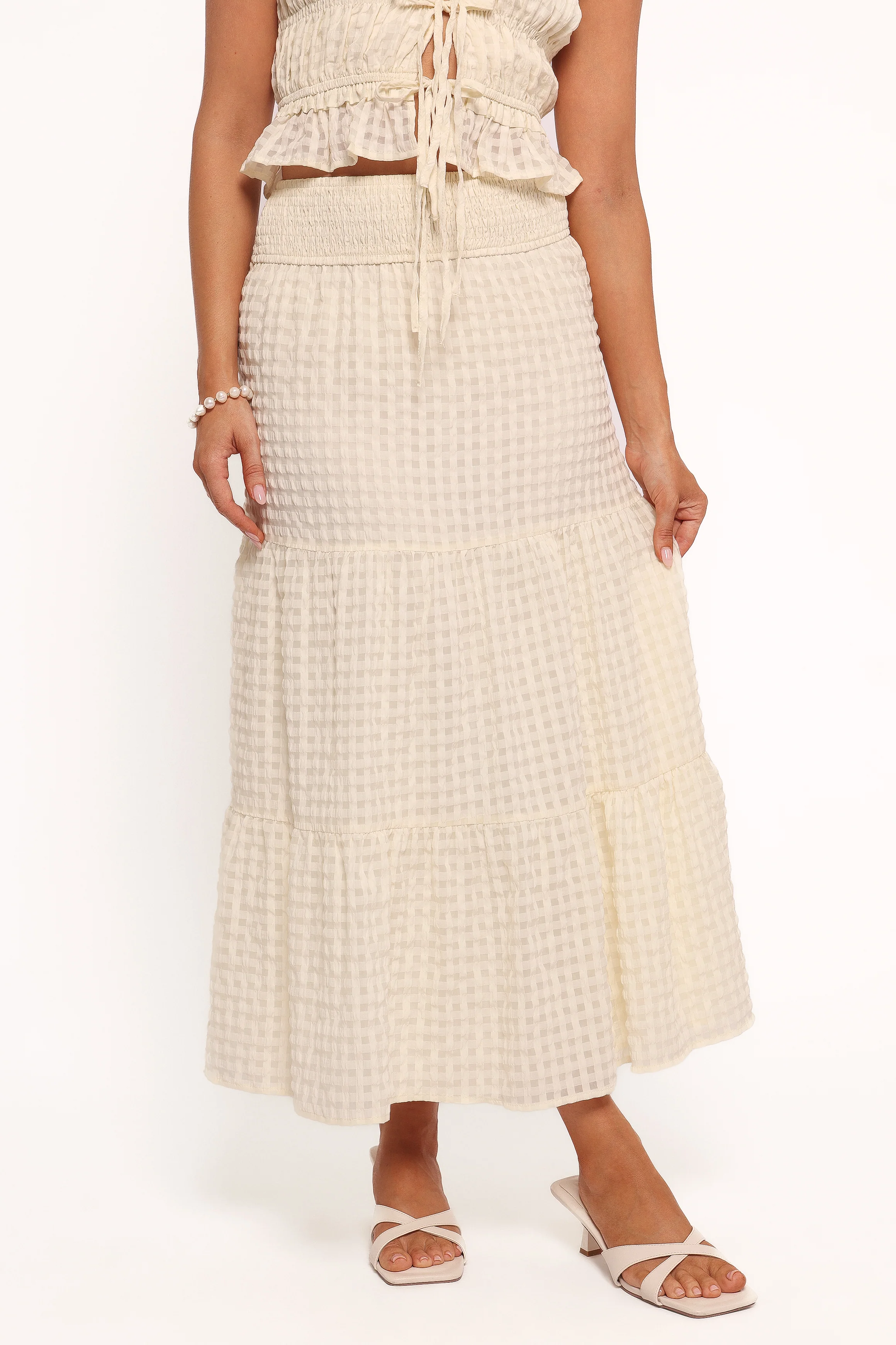 Farica Gingham Midi Skirt - Cream