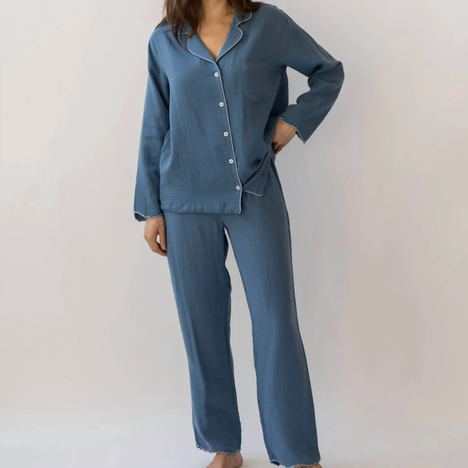 Alaia Long Pajama Set In Indigo