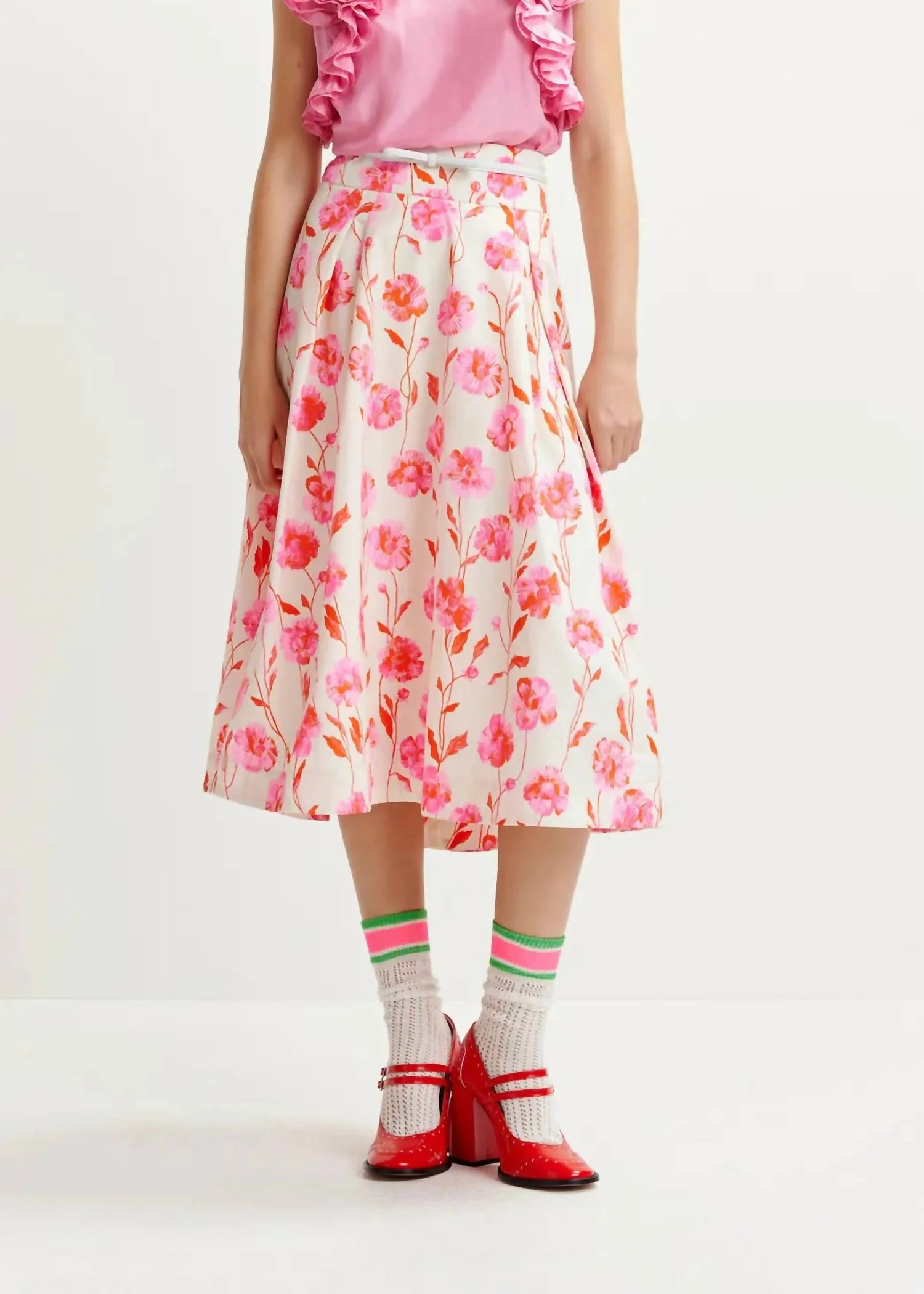 Hosanna Pleated Skirt In Off-White/pink/red