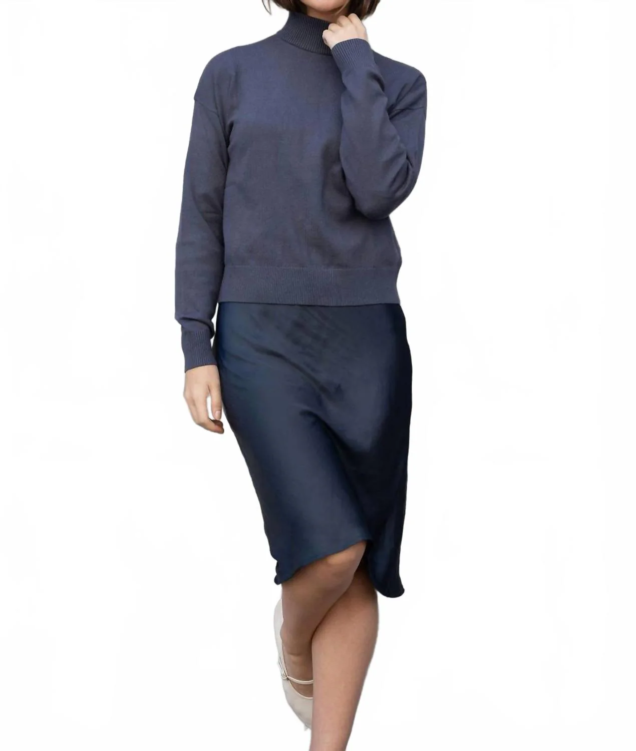 Petite Length Slip Skirt In Dark Slate