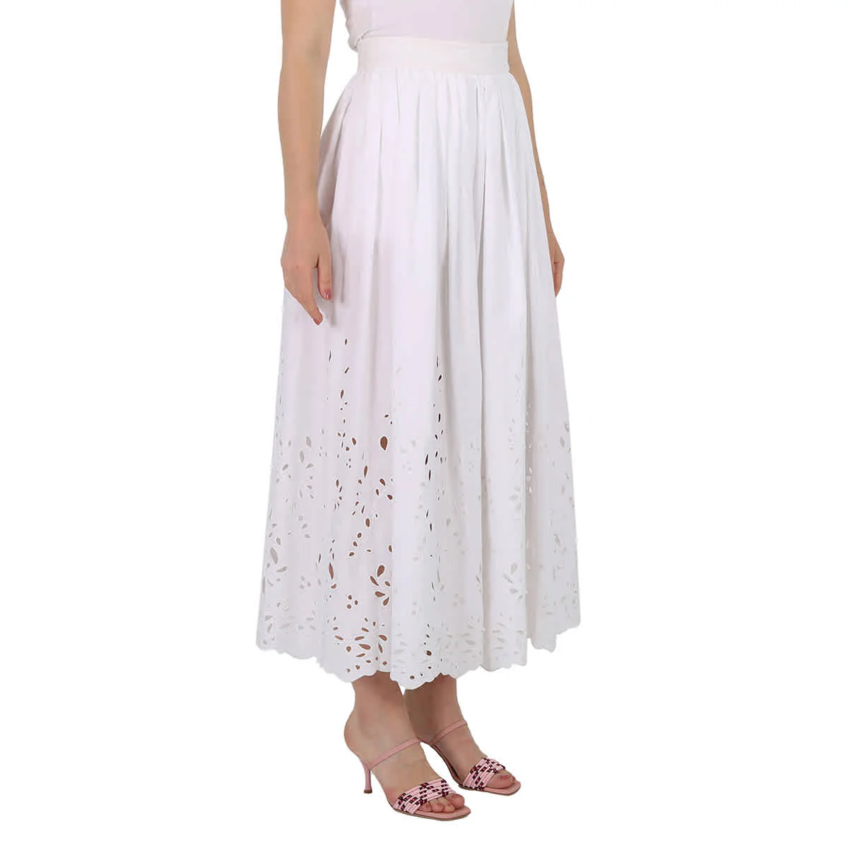 Chloe Ladies White Embroidered Mid-Length Skirt