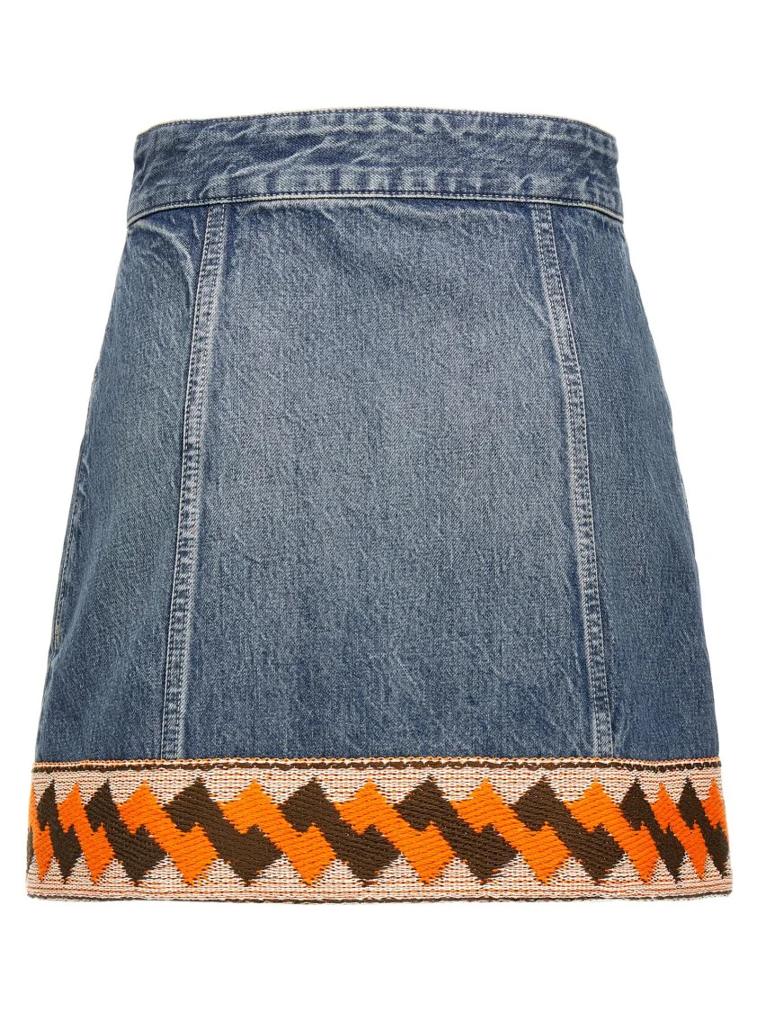 Cotton Denim Mini Skirt With Trimming Detail