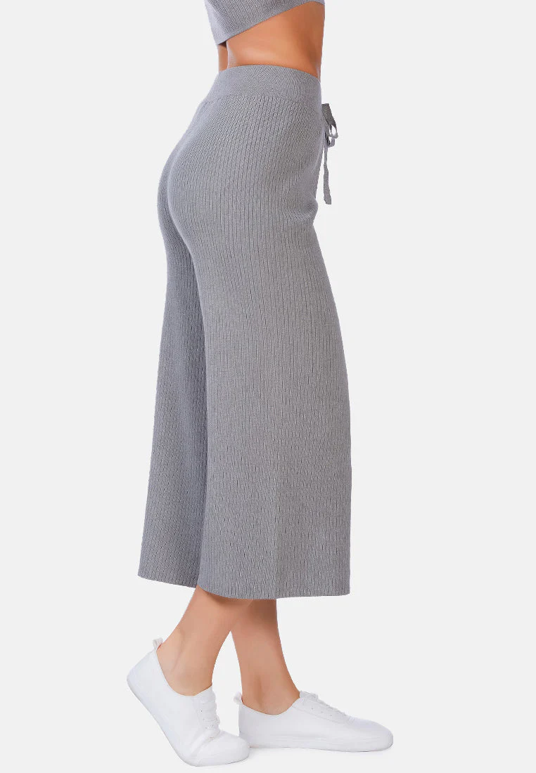 solid casual drawstring cropped pants