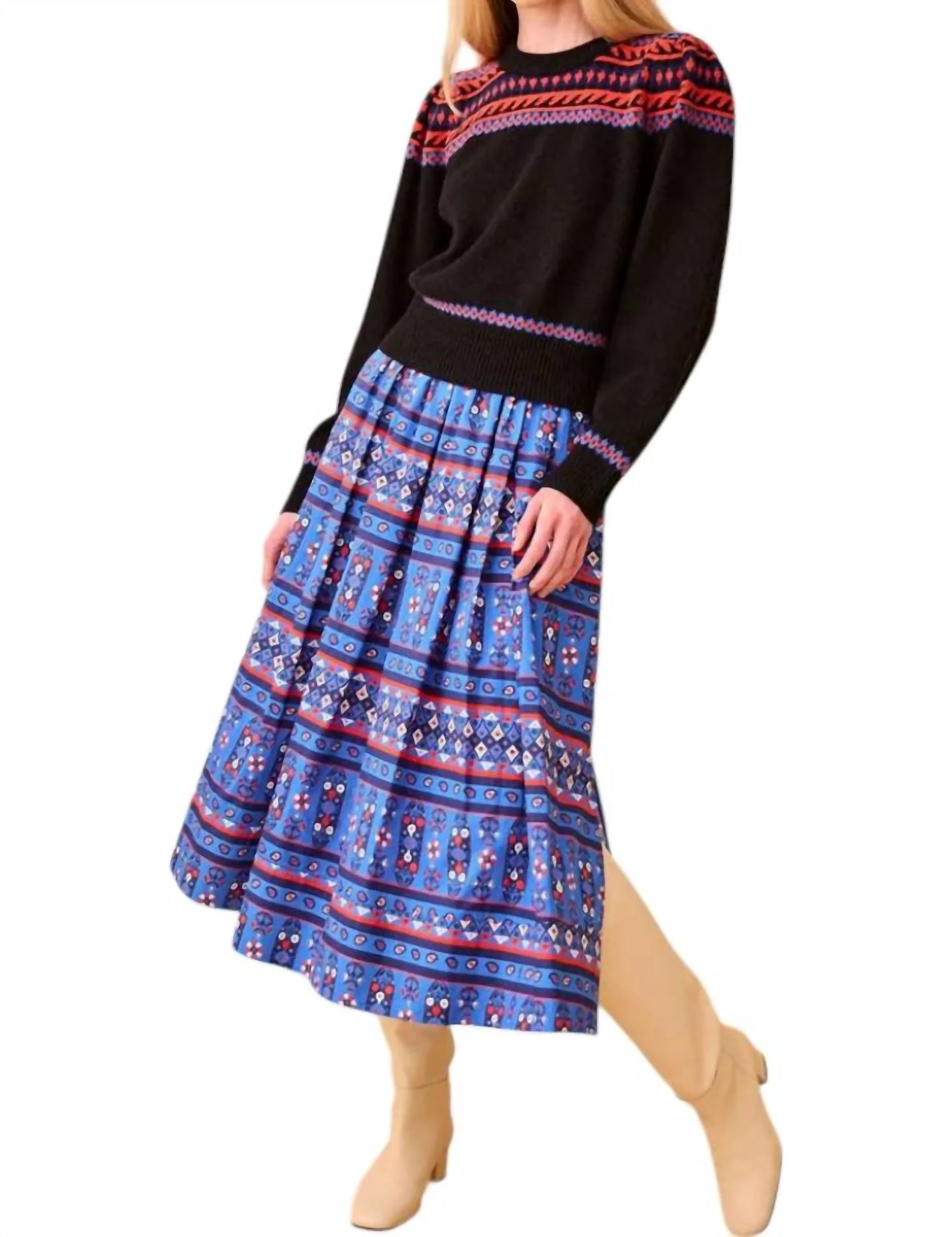 Tatum Skirt In Blue Block Print