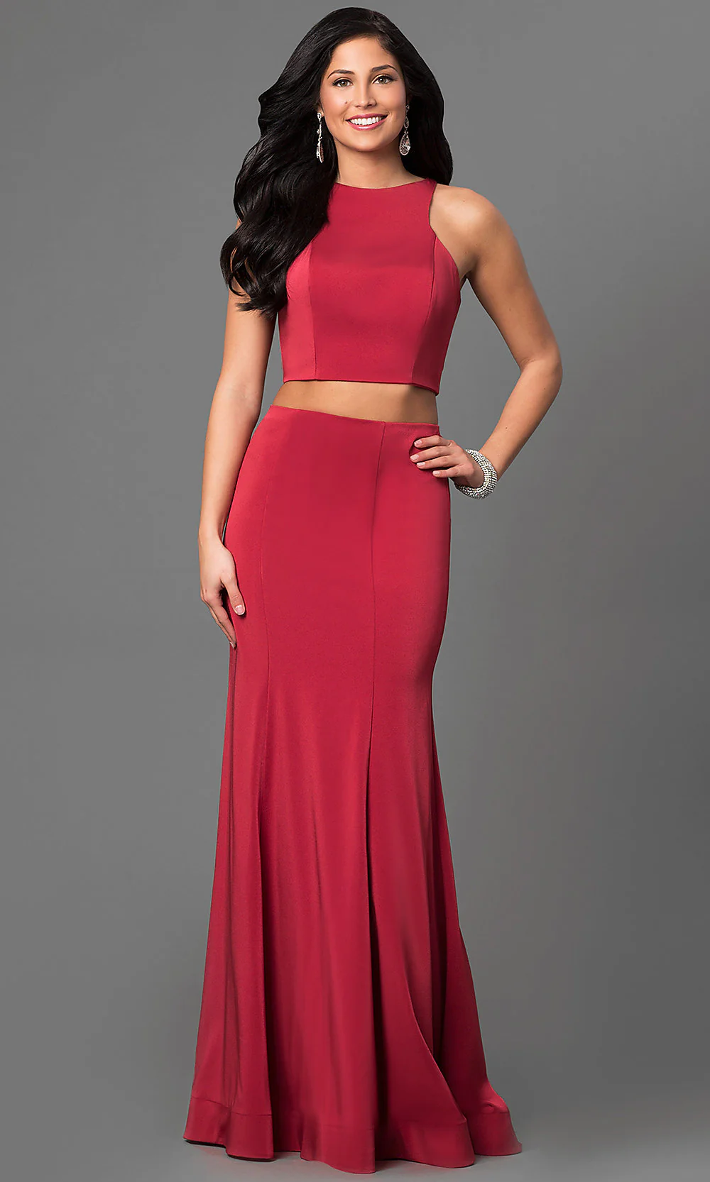 Two Piece La Femme Prom Dress with an Open Back