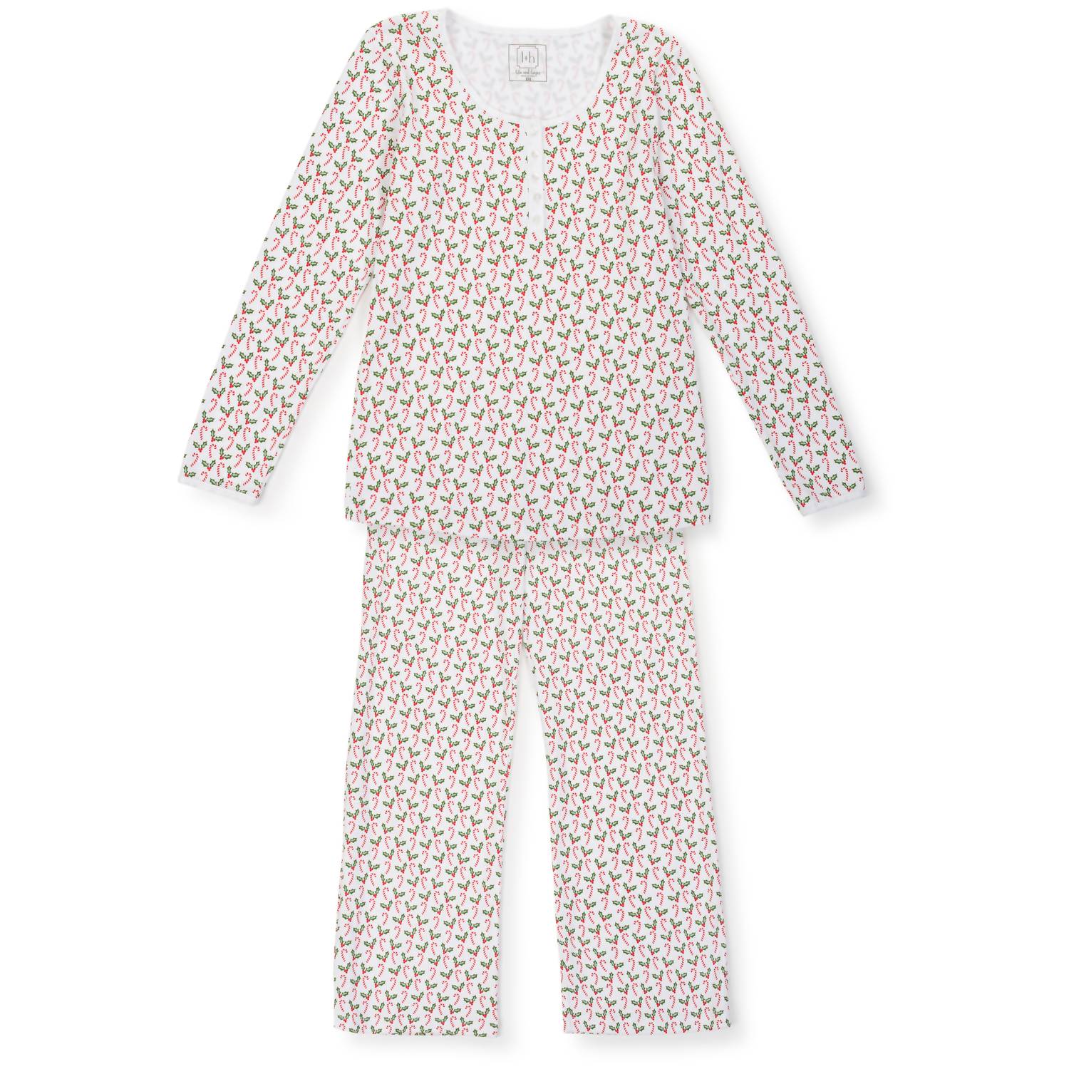 Women's Christmas Pajama Set In Candy Cane & Holly