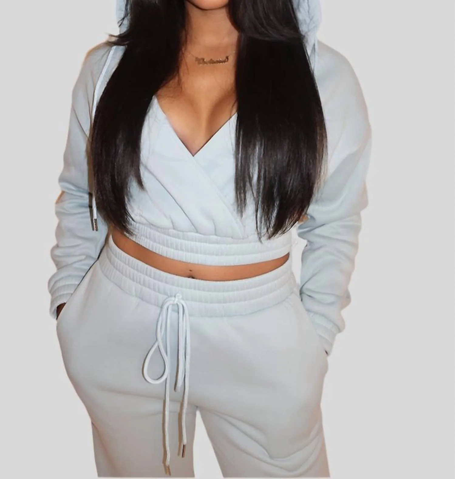 Cropped Hoodie Sweatsuit In Blue Green