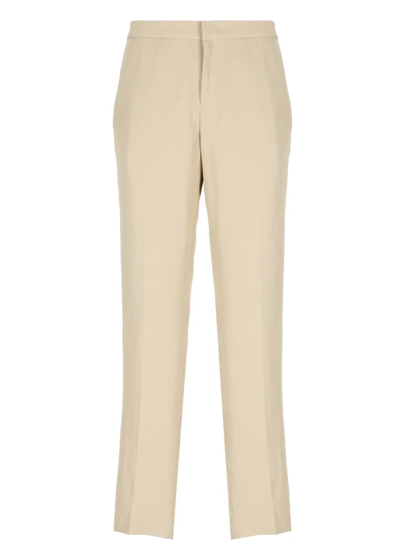 Beige Viscose And Linen Pants