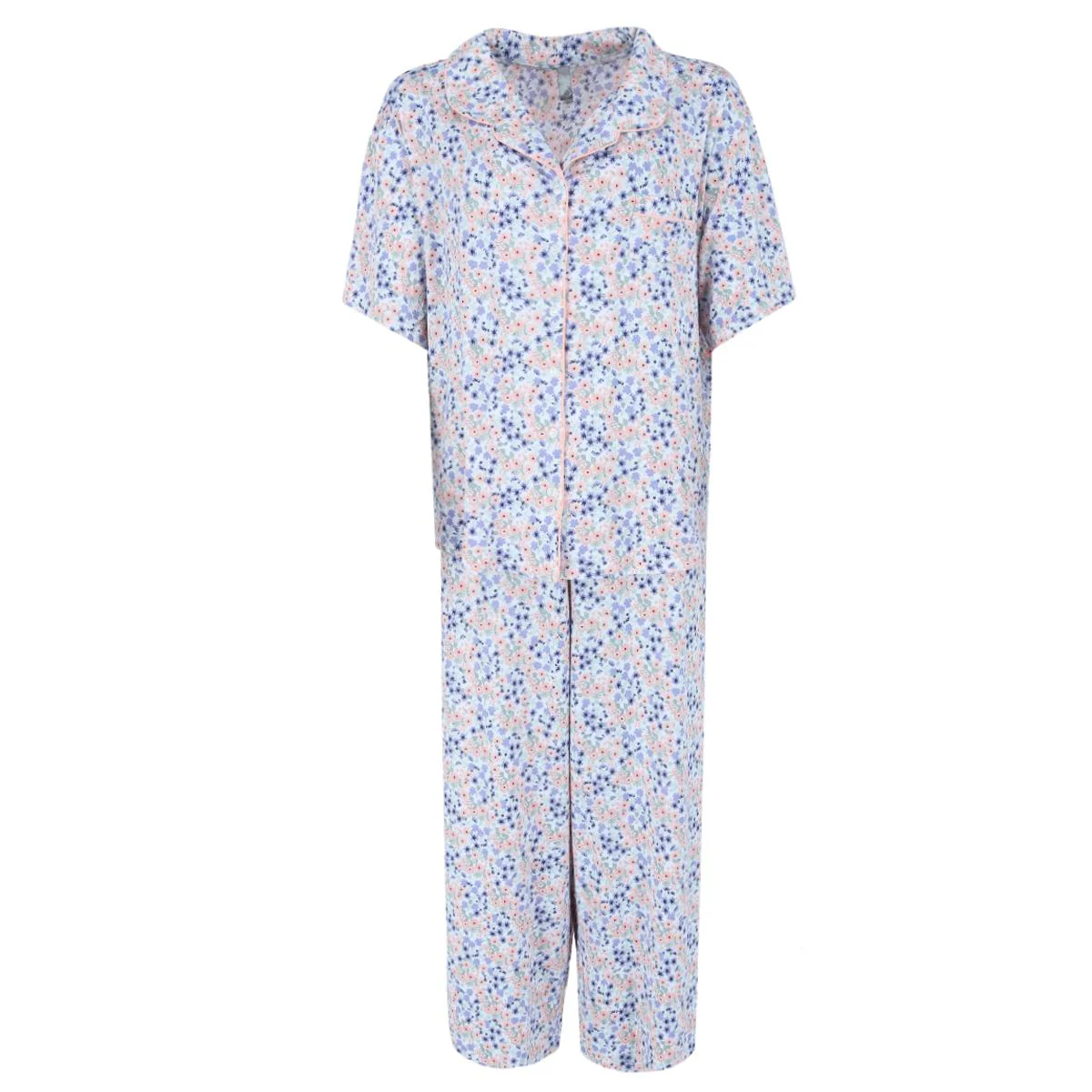 Women's Plus Size Ditsy Floral Notch Collar Capri Set