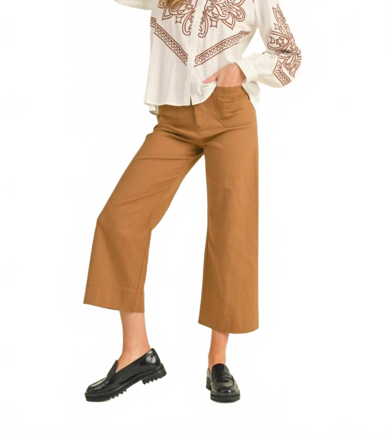 High Waist Cropped Wide Leg Pants In Chocolate