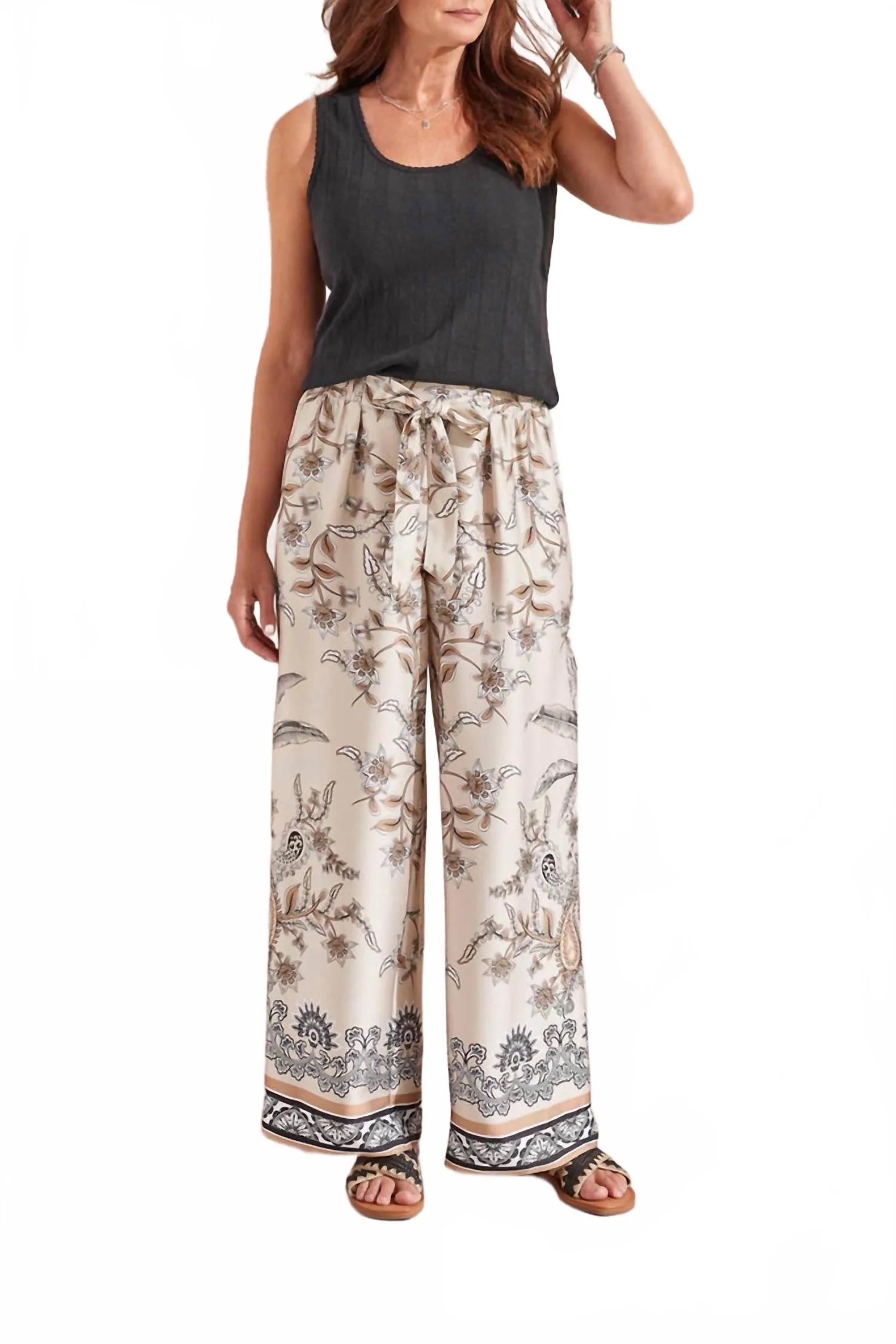 Tie Waist Print Pant In French Oak