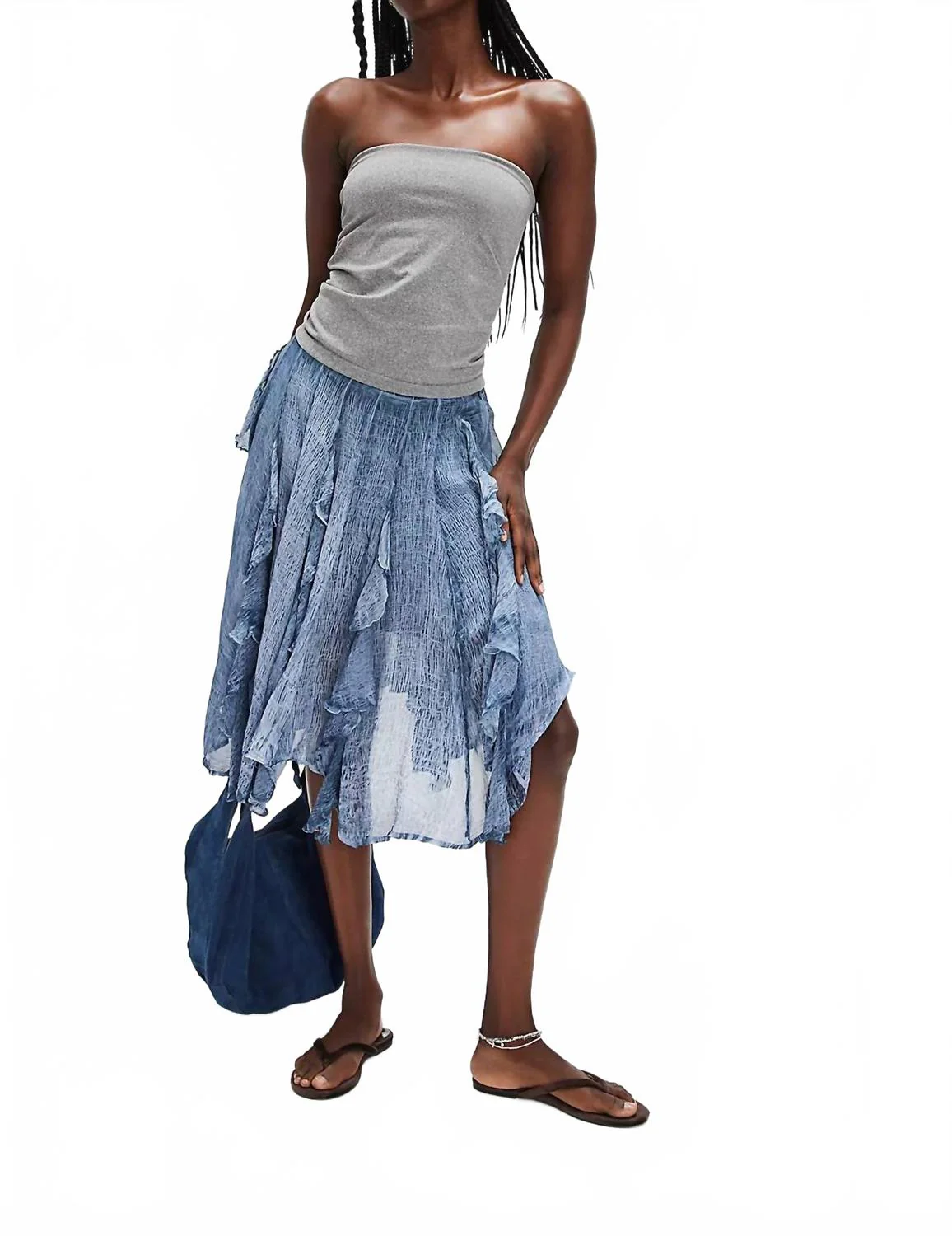 Susanna Knee-Length Midi Skirt In Dark Denim