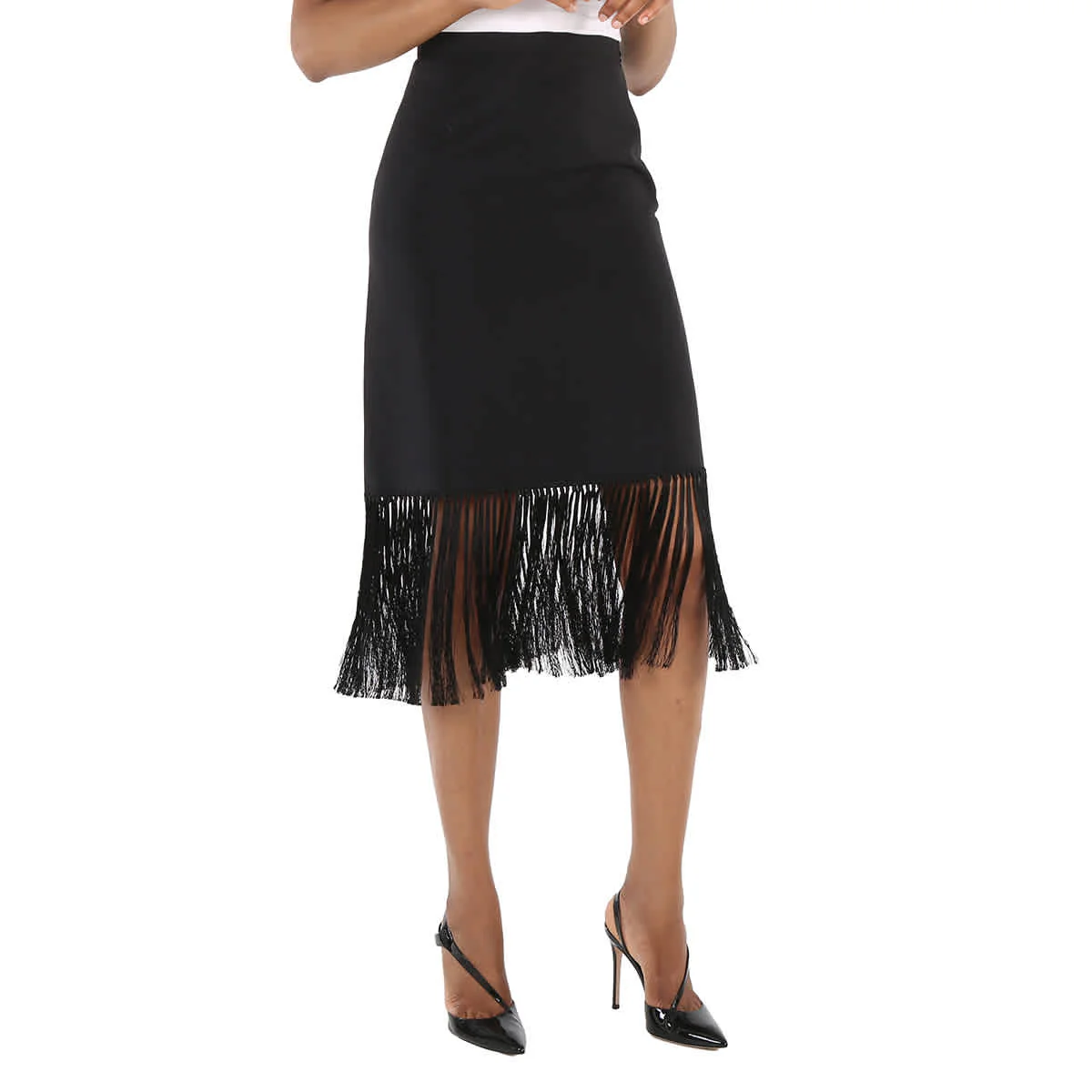 Burberry Black Mohair Wool A-line Fringed Skirt