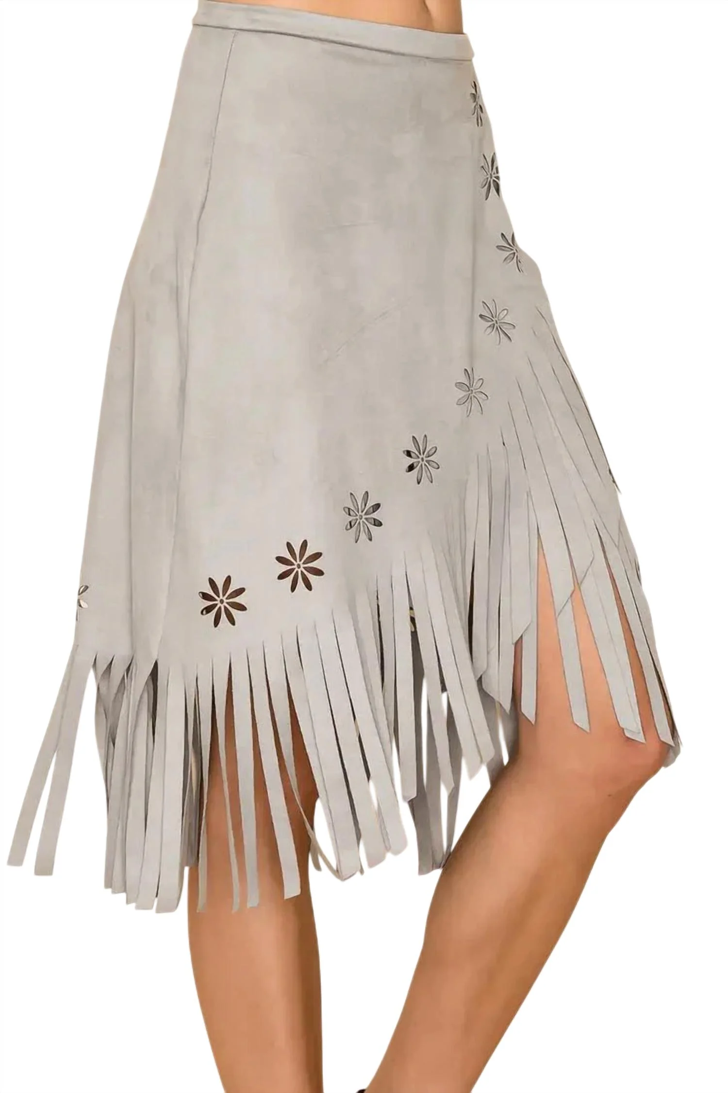 Olivia Overlay Fringe Skirt In Grey