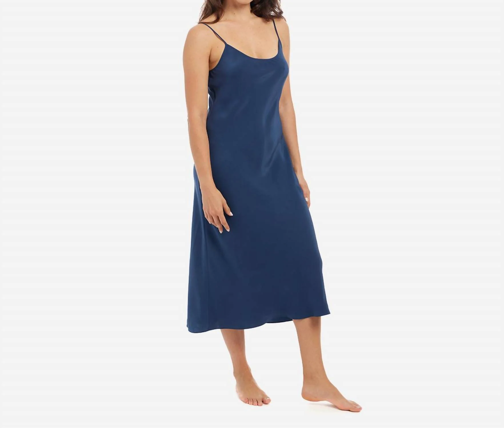 Washable Silk Midi Slip Dress In Navy