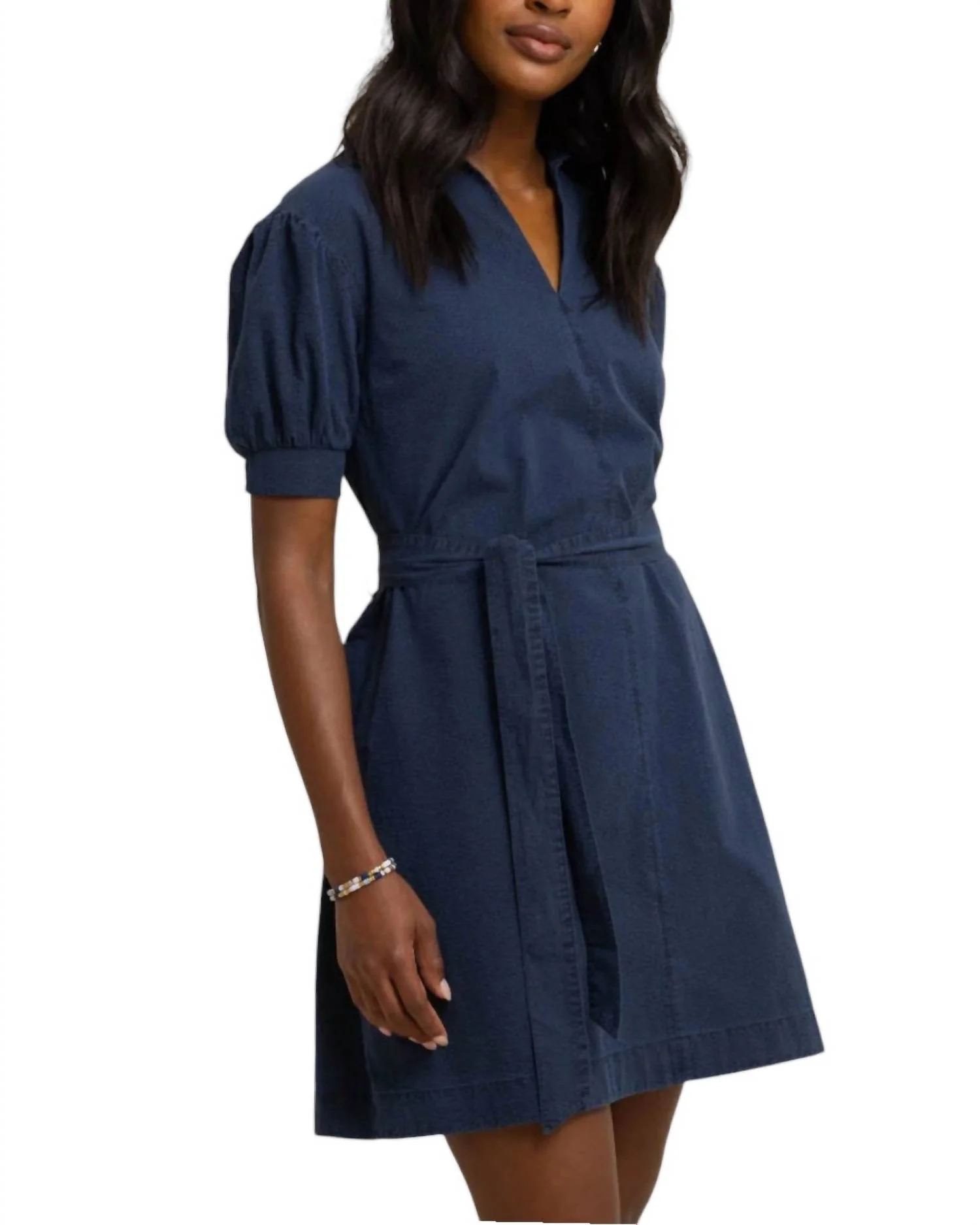 Calan Washed Seersucker Dress In Dress Blue