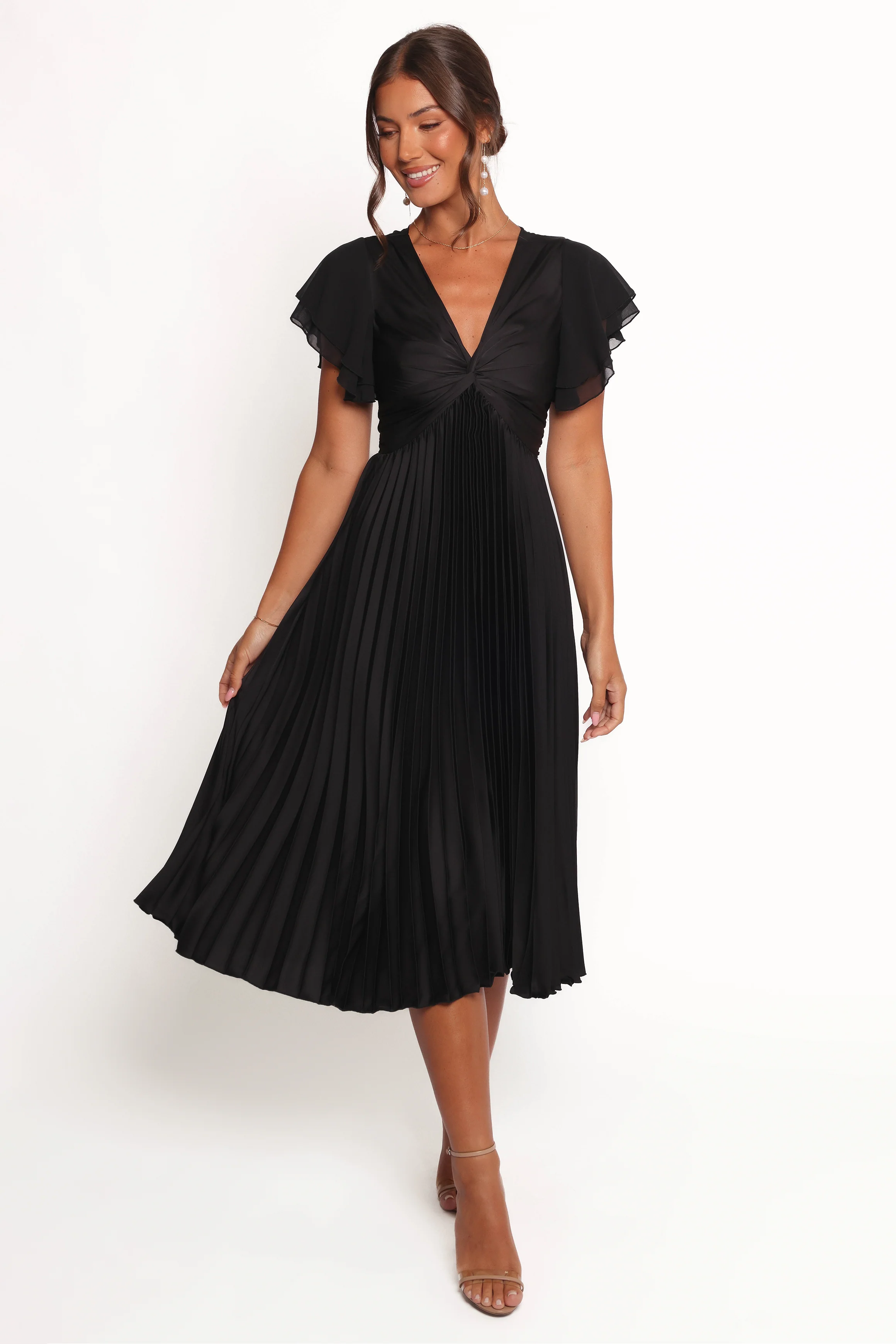 Nova Flutter Sleeve Dress - Black