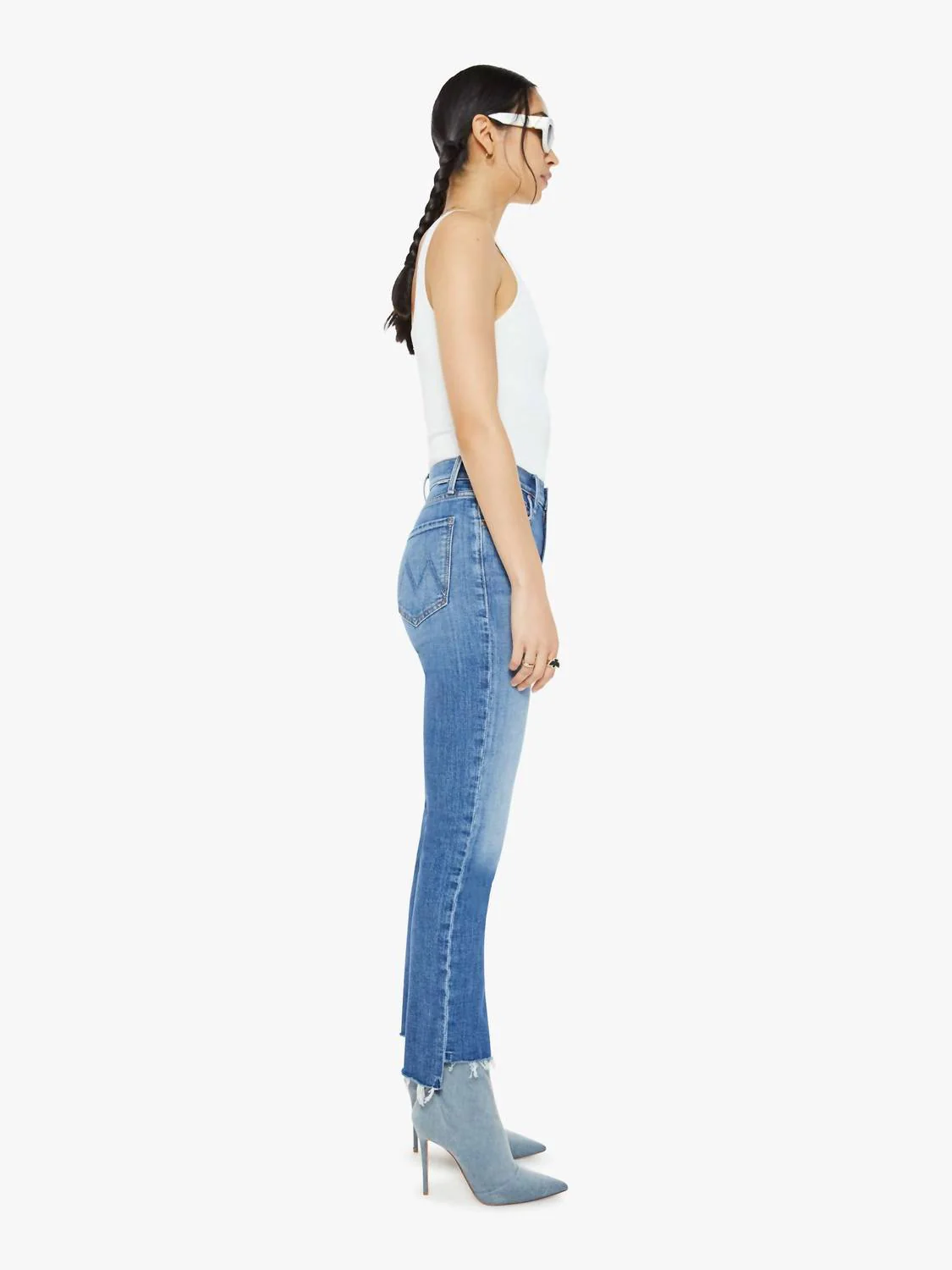 High Waisted Rider Ankle Step Fray Jean In Loafers And Lassos