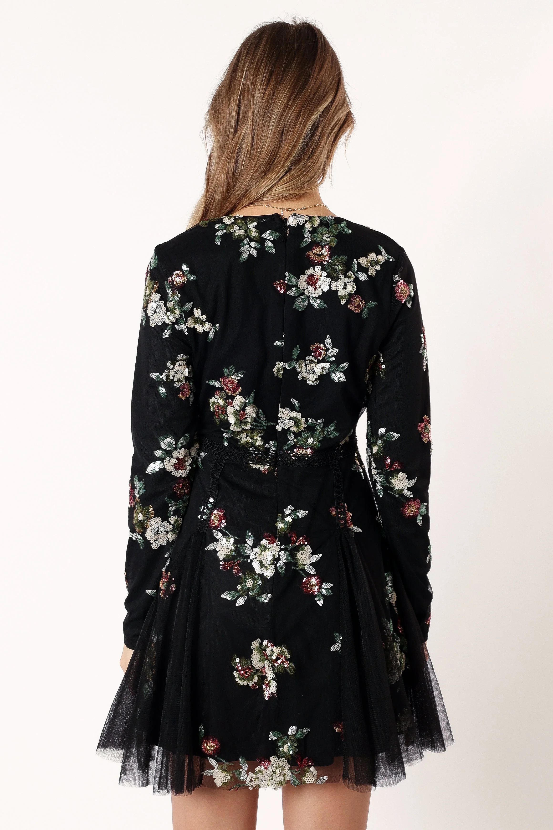 Woodsen Long Sleeve Mini Dress - Black Floral