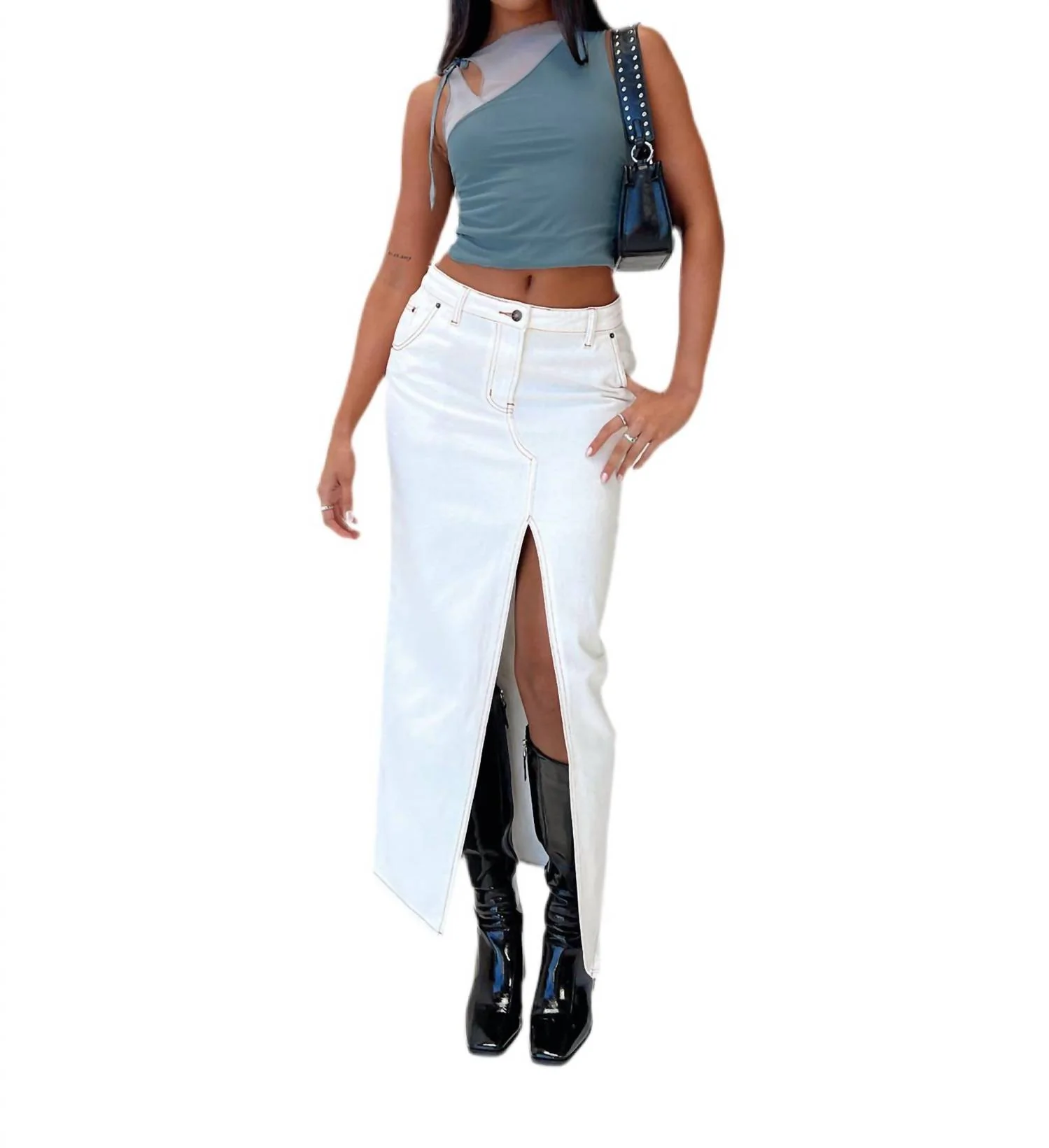Barbie Split Denim Skirt In White