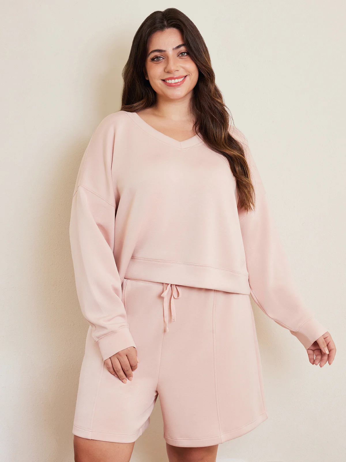 Plus V-Neck Crop Sweatshirt