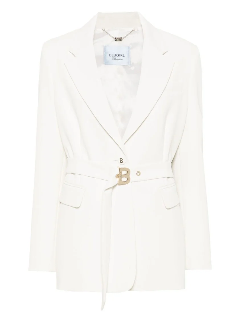 Tailored White Blazer With Belted Waist