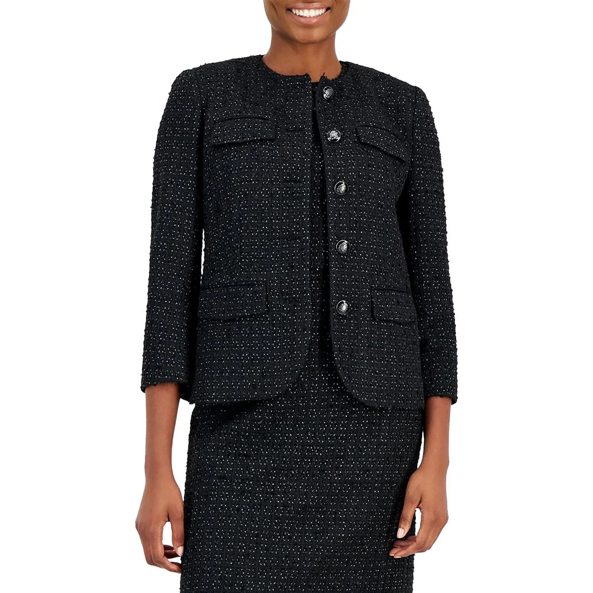 Womens Metallic Polyester Collarless Blazer