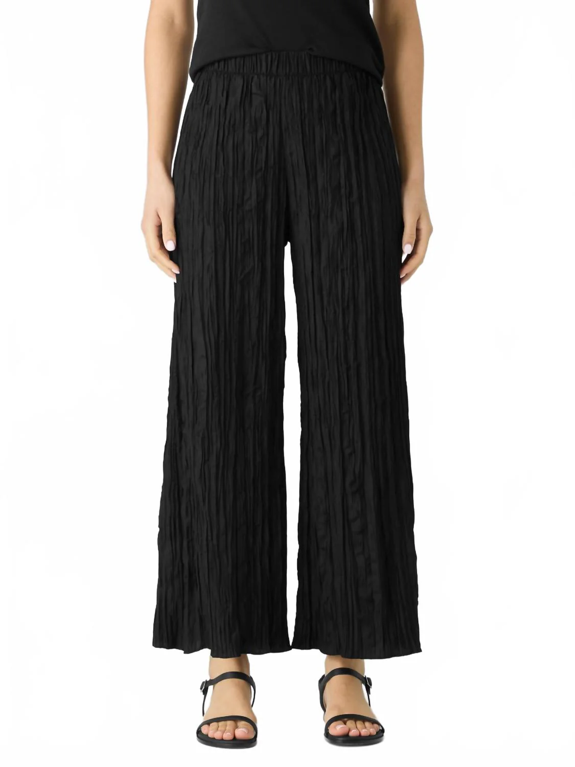 Crushed Silk Wide Leg Pants In Black