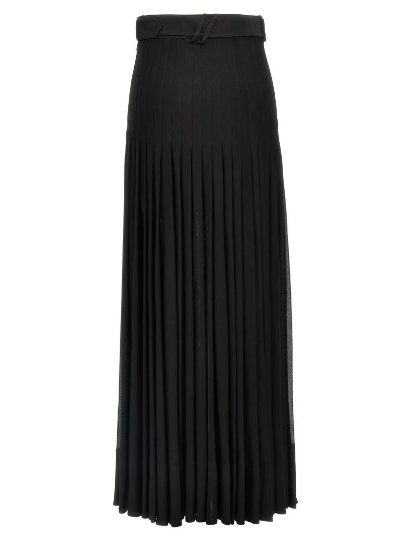 Long Pleated Skirt With Belted Waist
