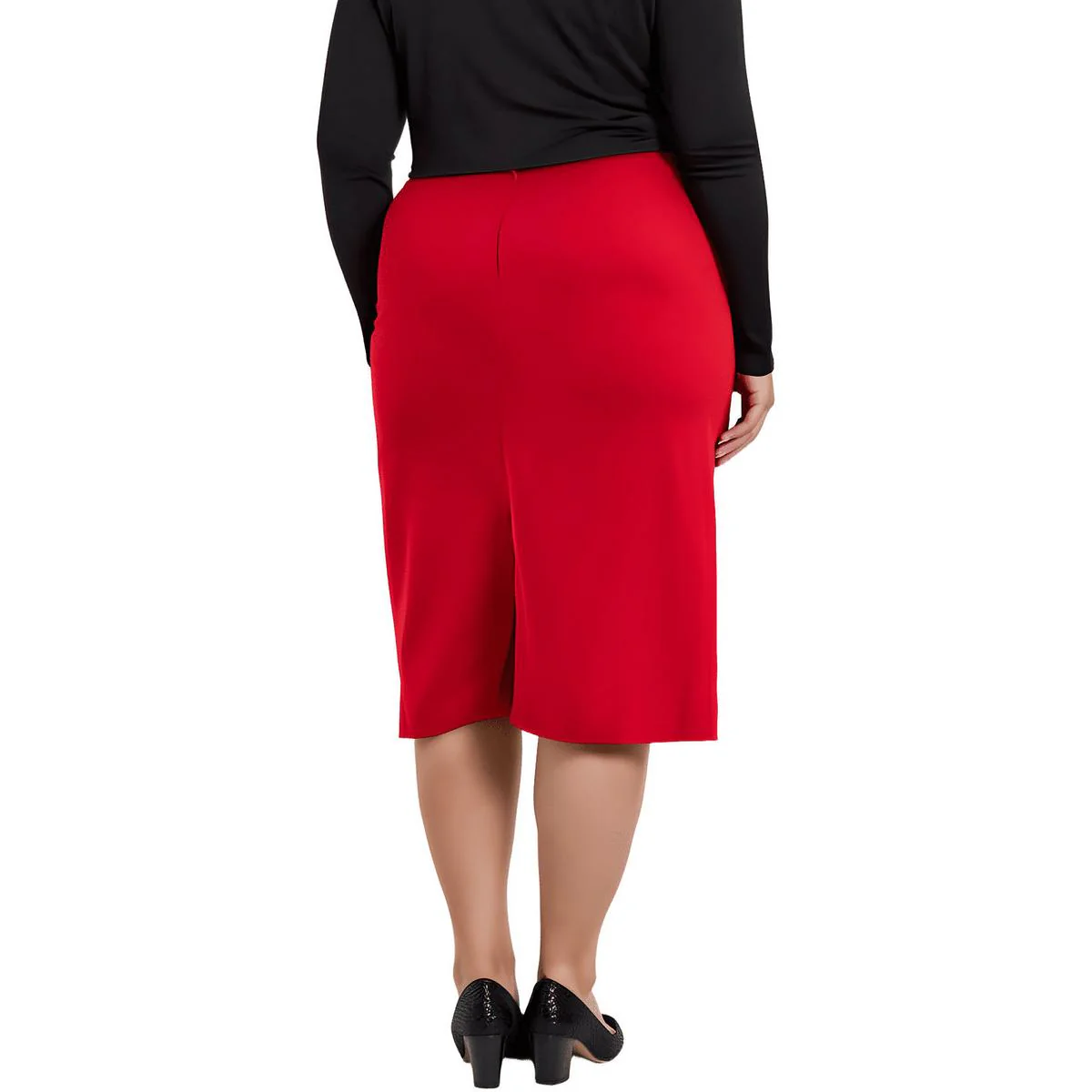 Plus Womens Solid Crepe Pencil Skirt