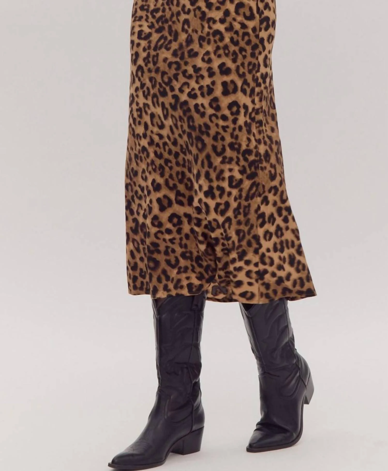 Lydia Leopard Midi Slip Skirt In Black / Brown
