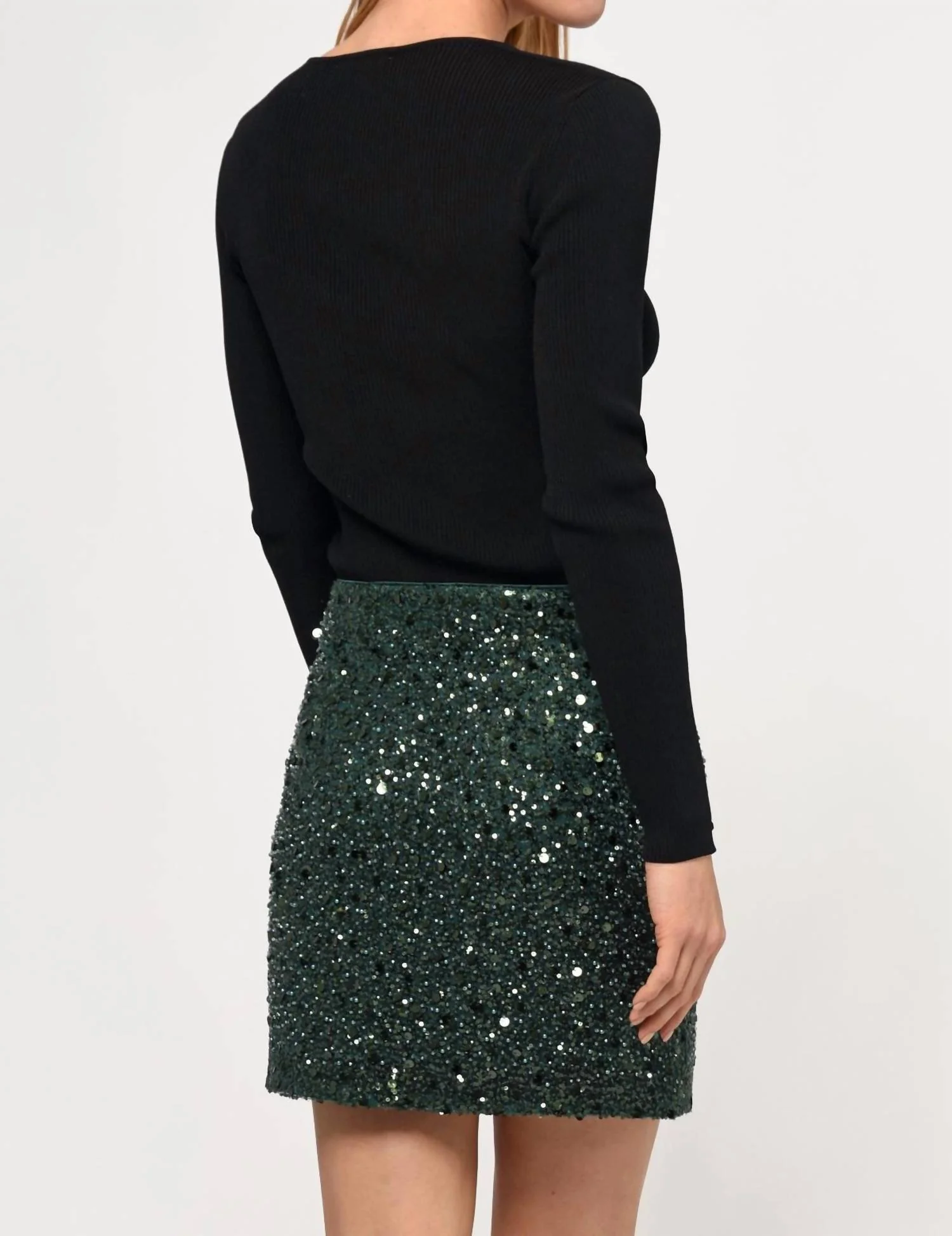 Bennie Beaded Mini Skirt In Forest Green