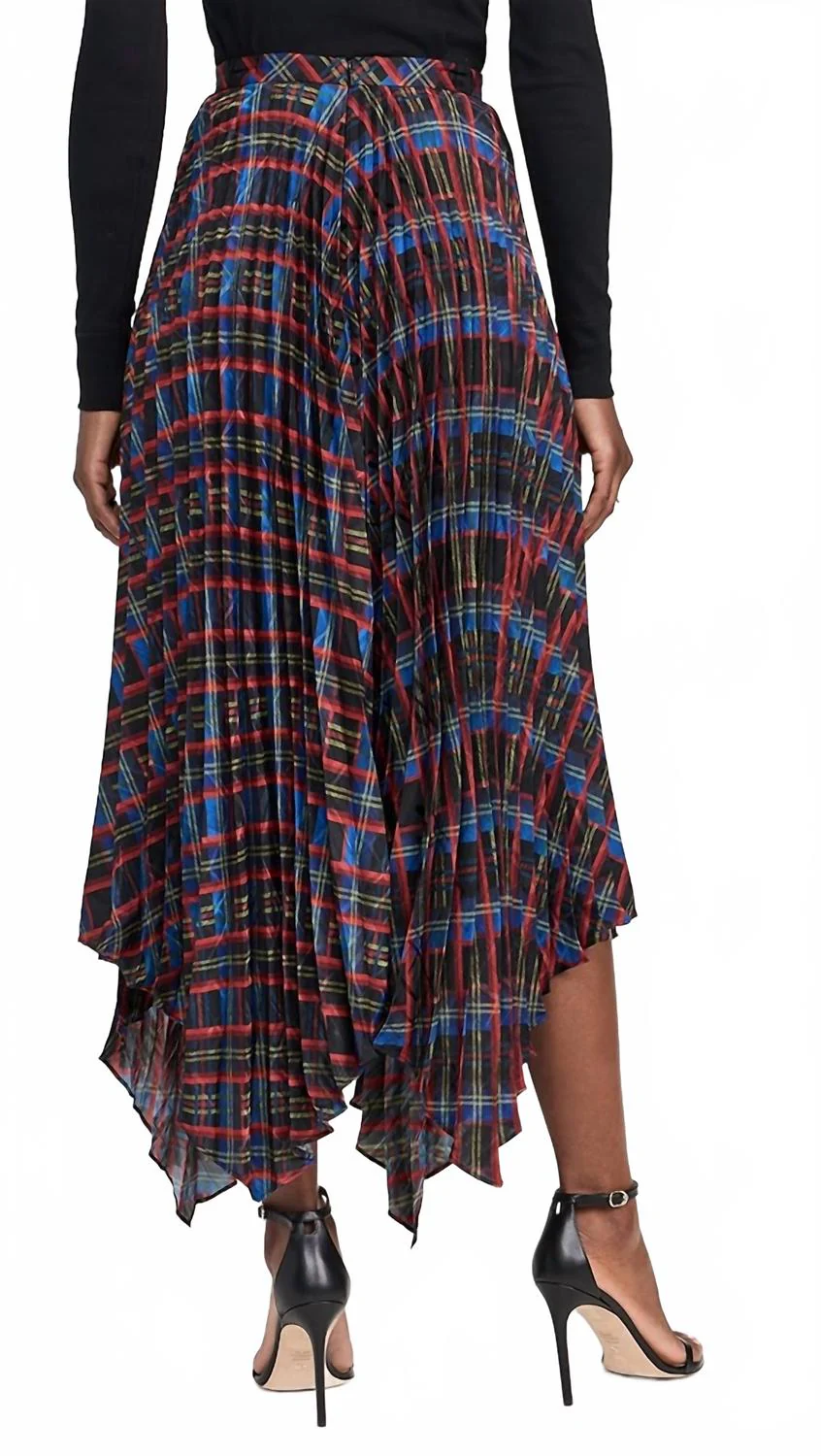 Zuri Embossed Pleat Skirt In Tartan Border