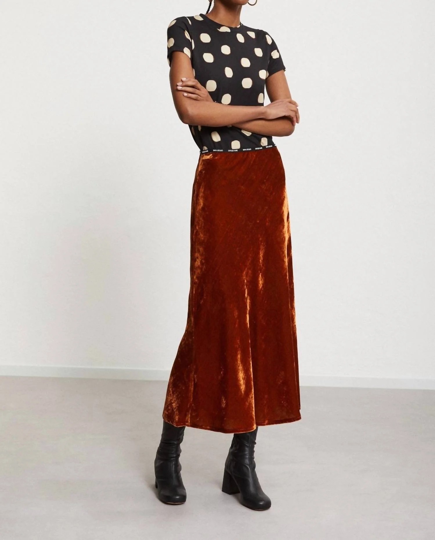 Velvet Midi Skirt In Bronzo
