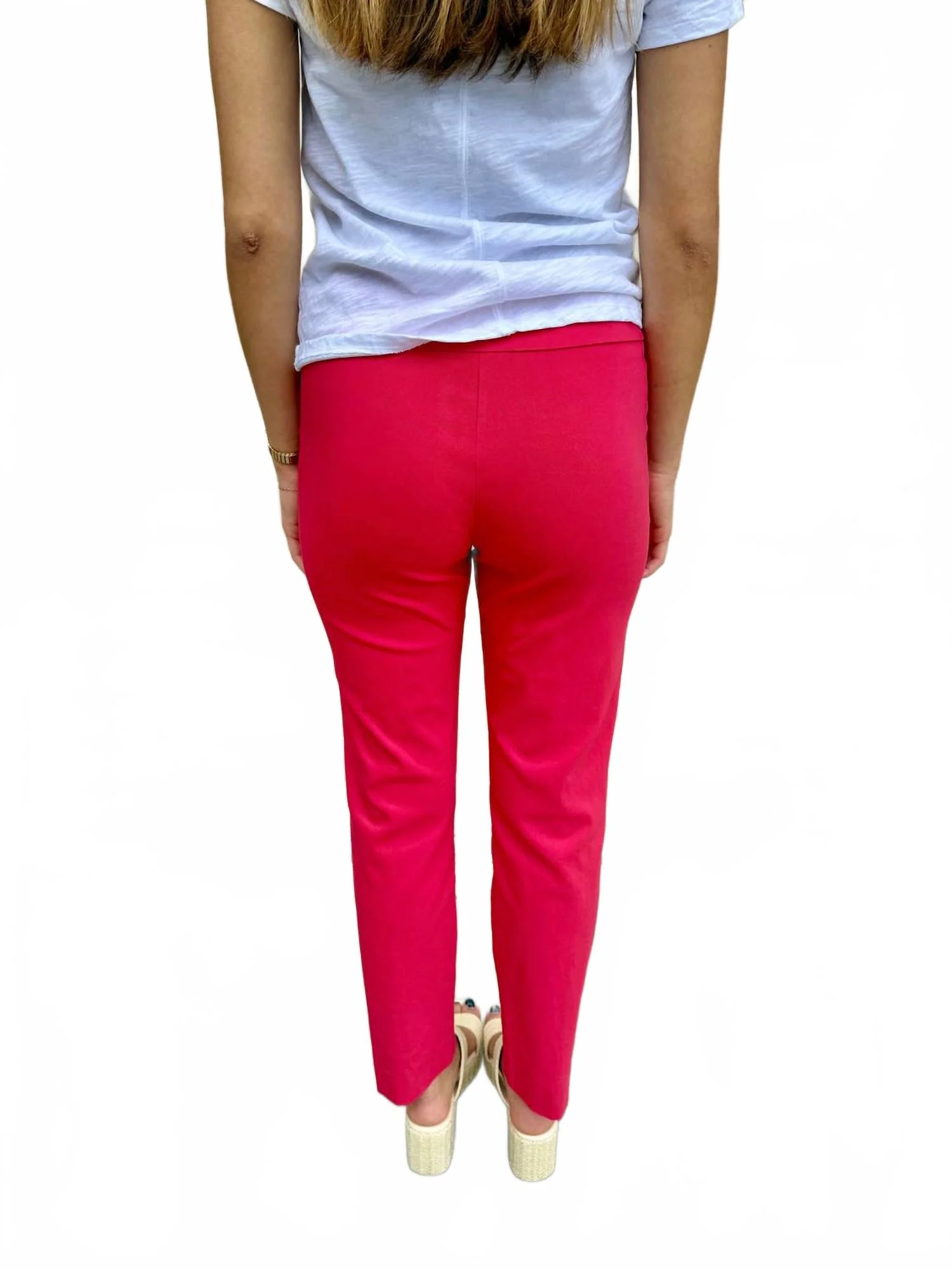 Pull-On Solid Watermelon Ankle Pants