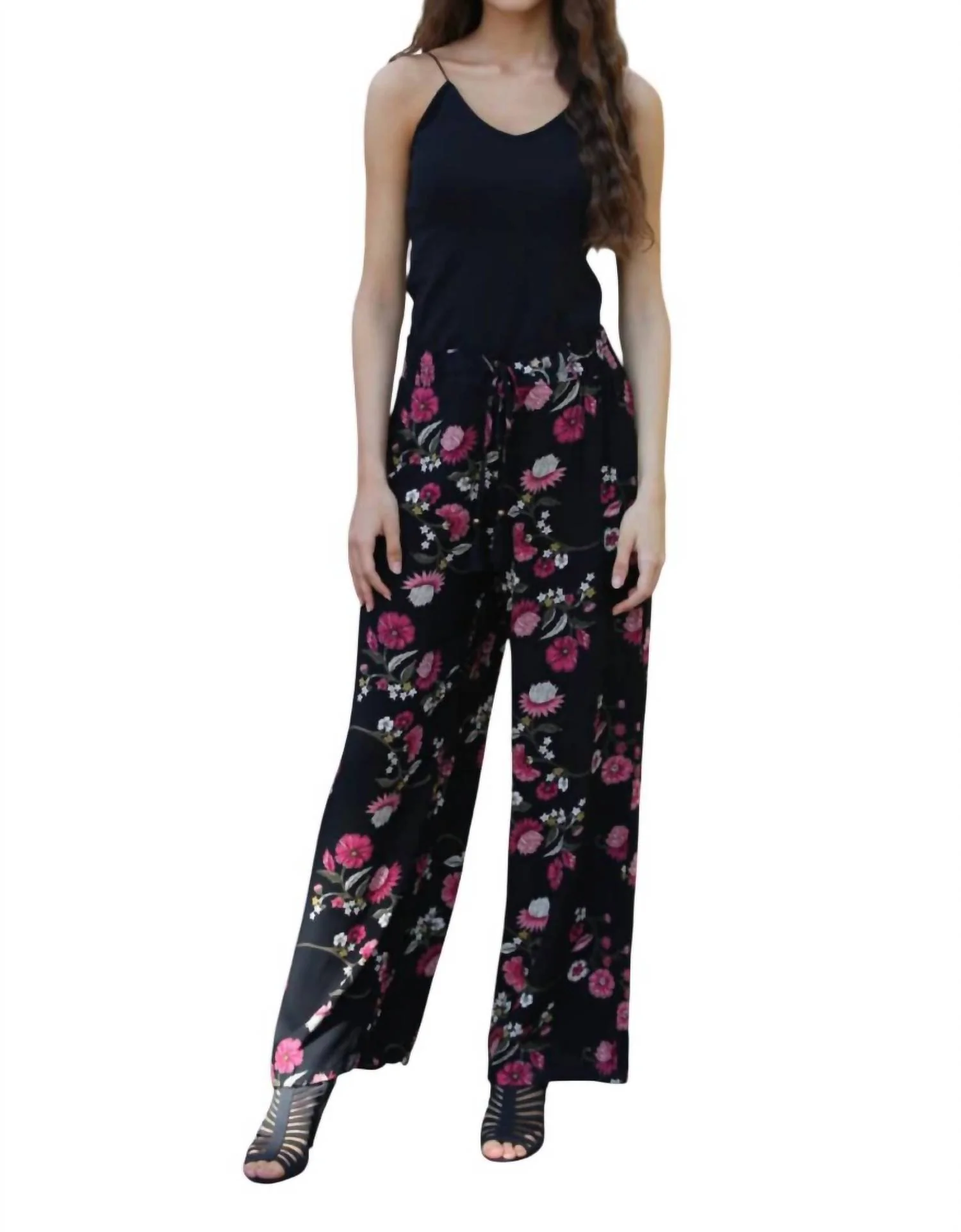 Blooming Floral Tassel Pant In Black