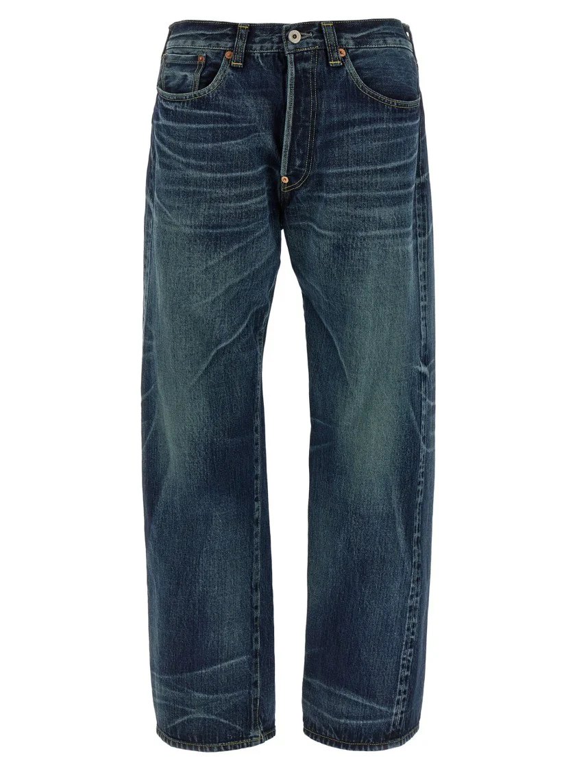 Stonewashed Denim Jeans With Textured Finish